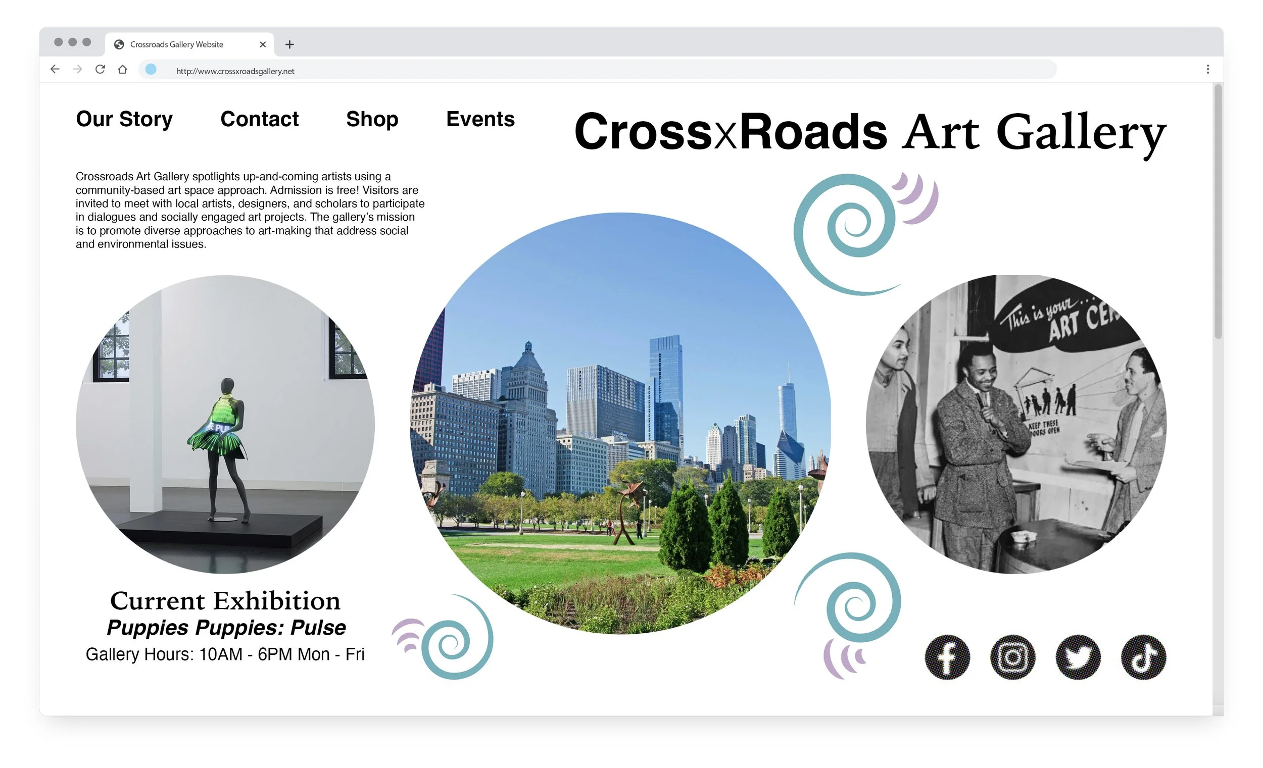 Sample web design for socially engaged art gallery