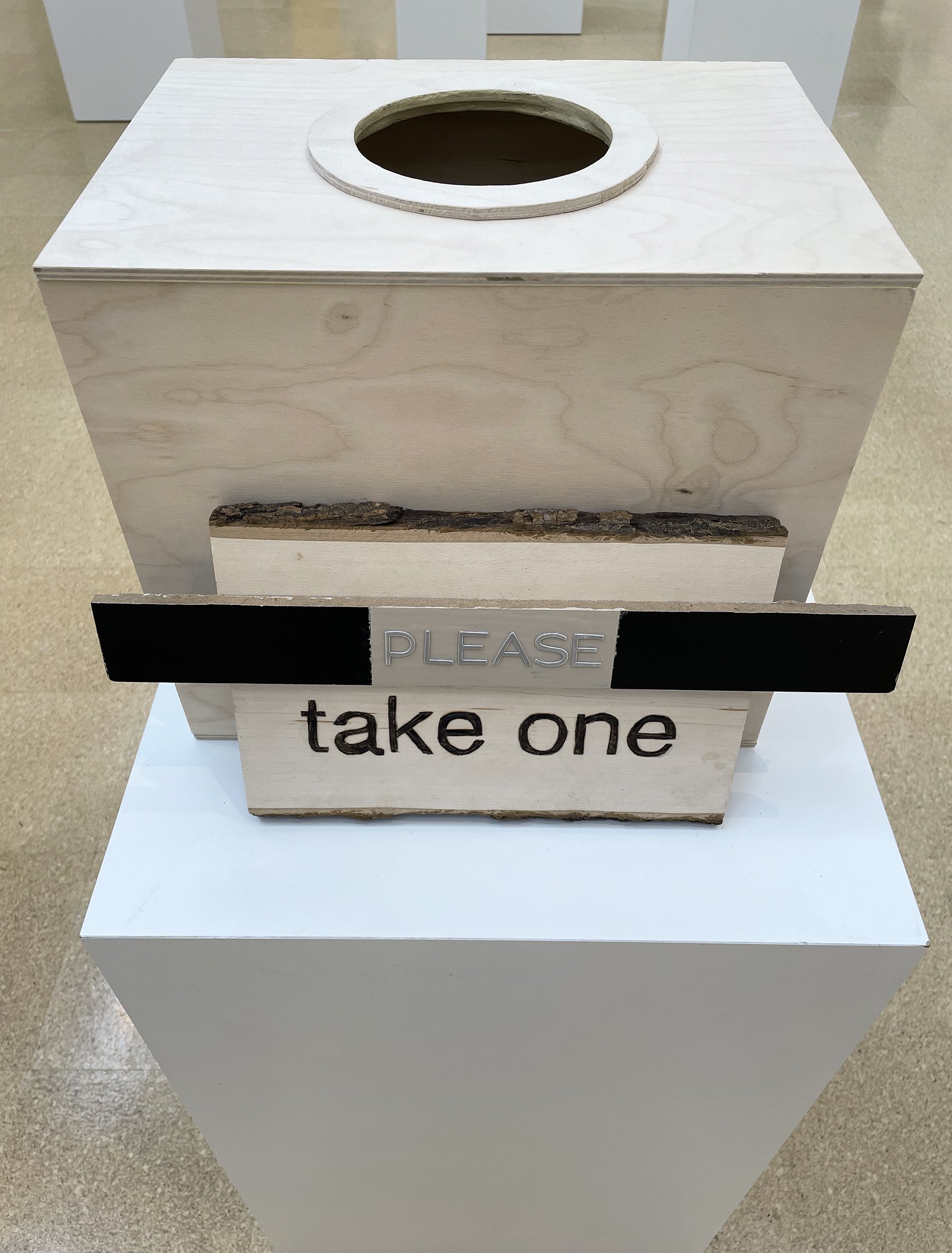"How Do YOU Define (...)?" 2015-present. Participatory Installation (hand-made woodbox, paper). Approximately 14 in. x 11 in.