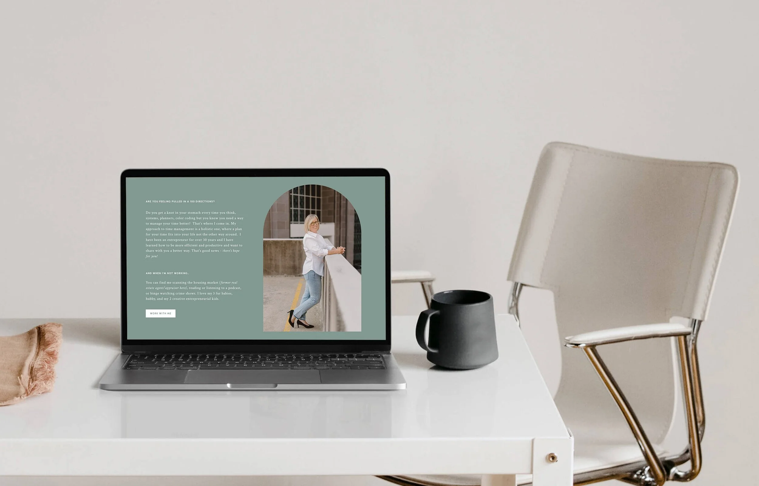 Hey Dani Creative, portfolio, Squarespace website design on laptop with coffee, timeless holistic branding, logo design, brand strategy, Tammy Redmond