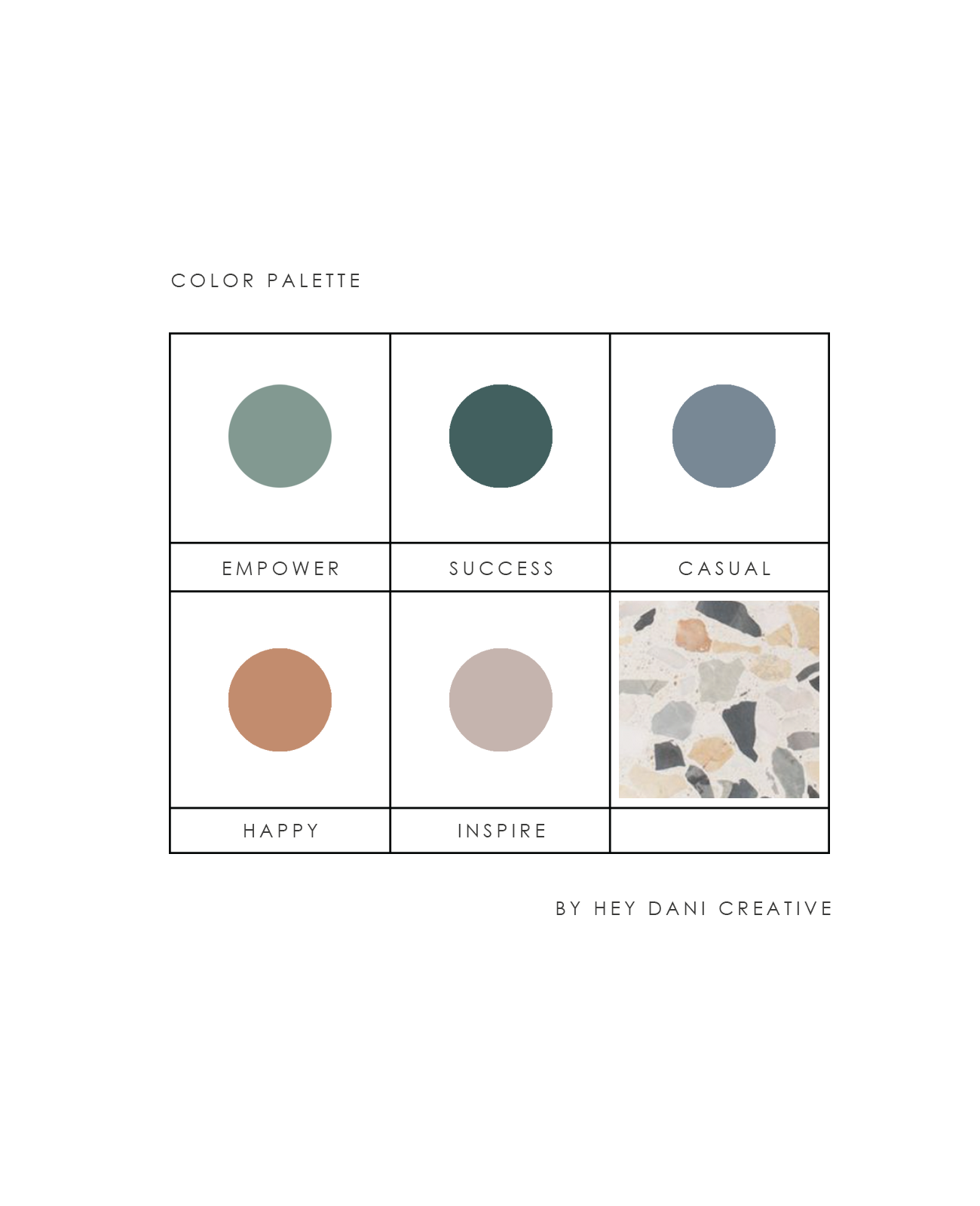 Hey Dani Creative, portfolio, timeless holistic design, color palette, brand strategy, Tammy Redmond