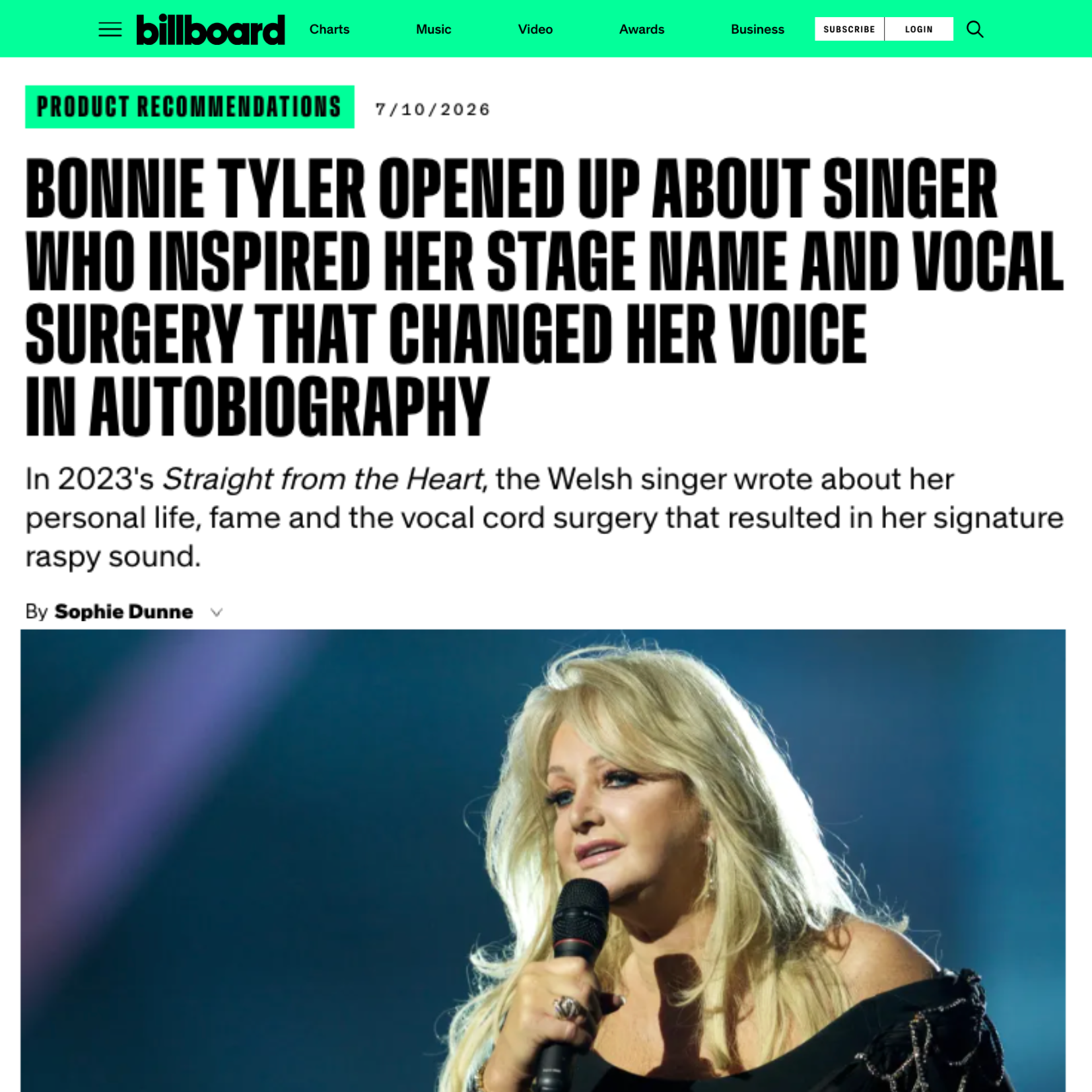 Sophie Dunne Billboard Bonnie Tyler Opened Up About Singer Who Inspired Her Stage Name and Vocal Surgery That Changed Her Voice in Autobiography.png