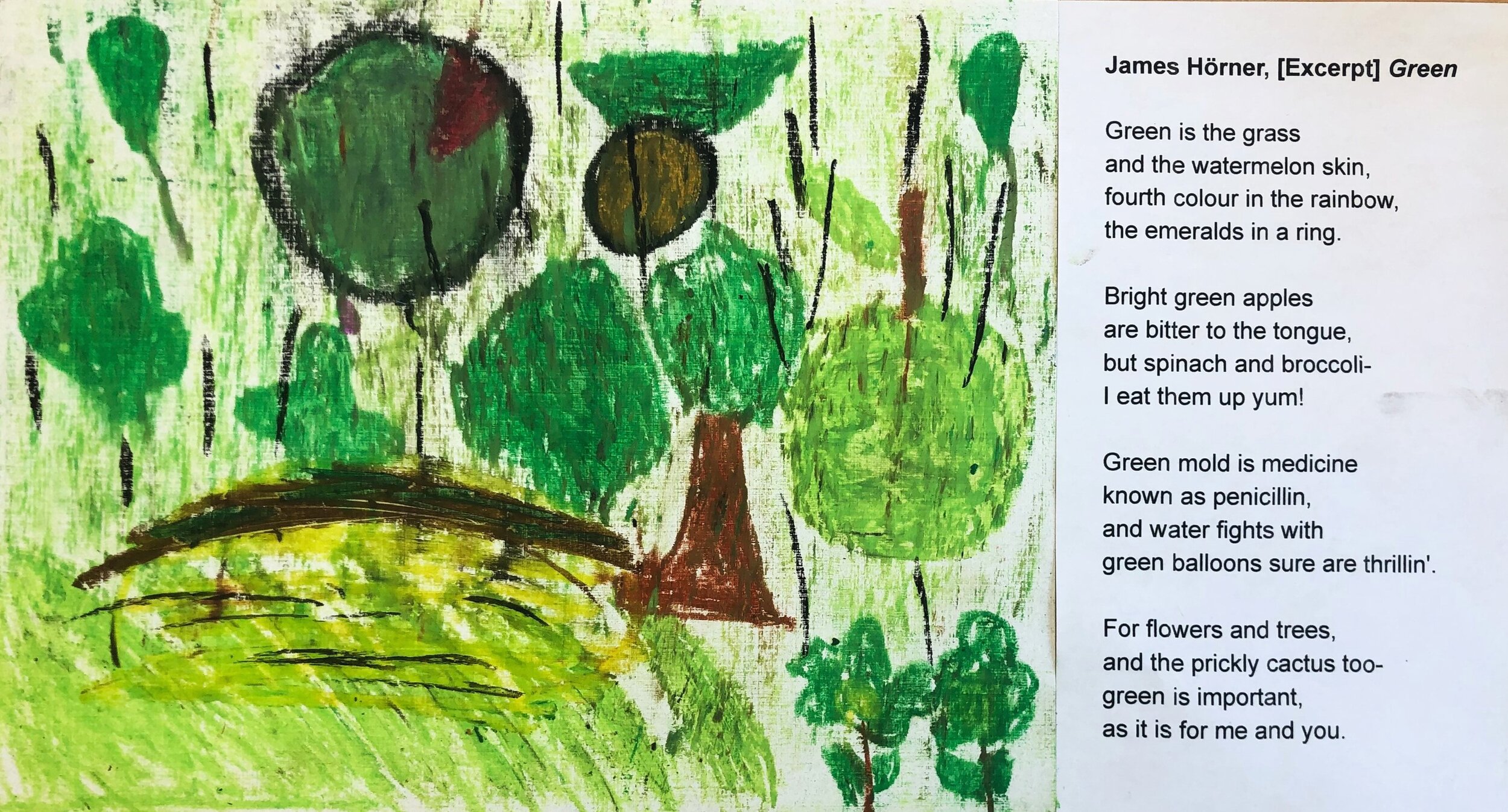 Inspiration Stations: Students explored how artists draw inspiration from different places. After looking at Joan Mitchell’s painting Hemlock (1956), which was created in response to a poem, students created oil pastel drawings inspired by a selec