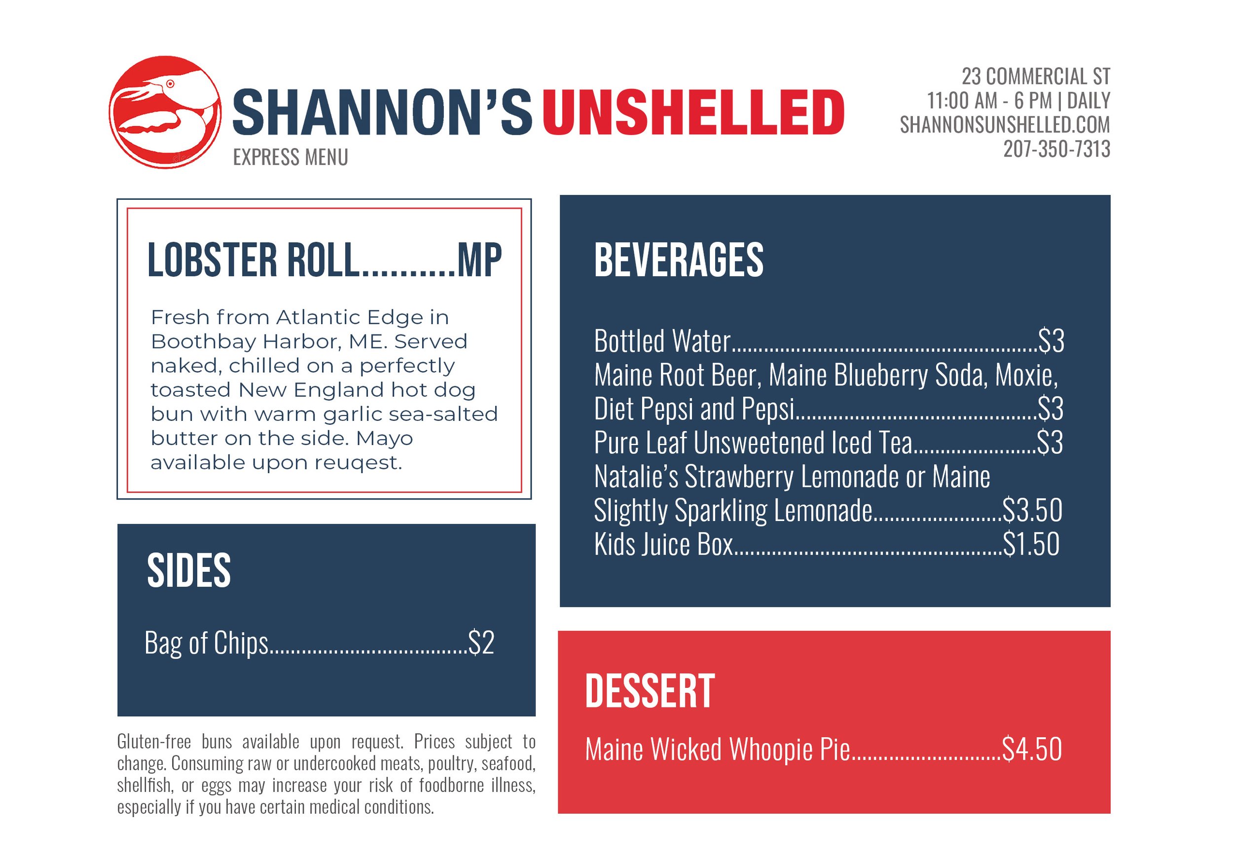 Menu — Shannon's Unshelled