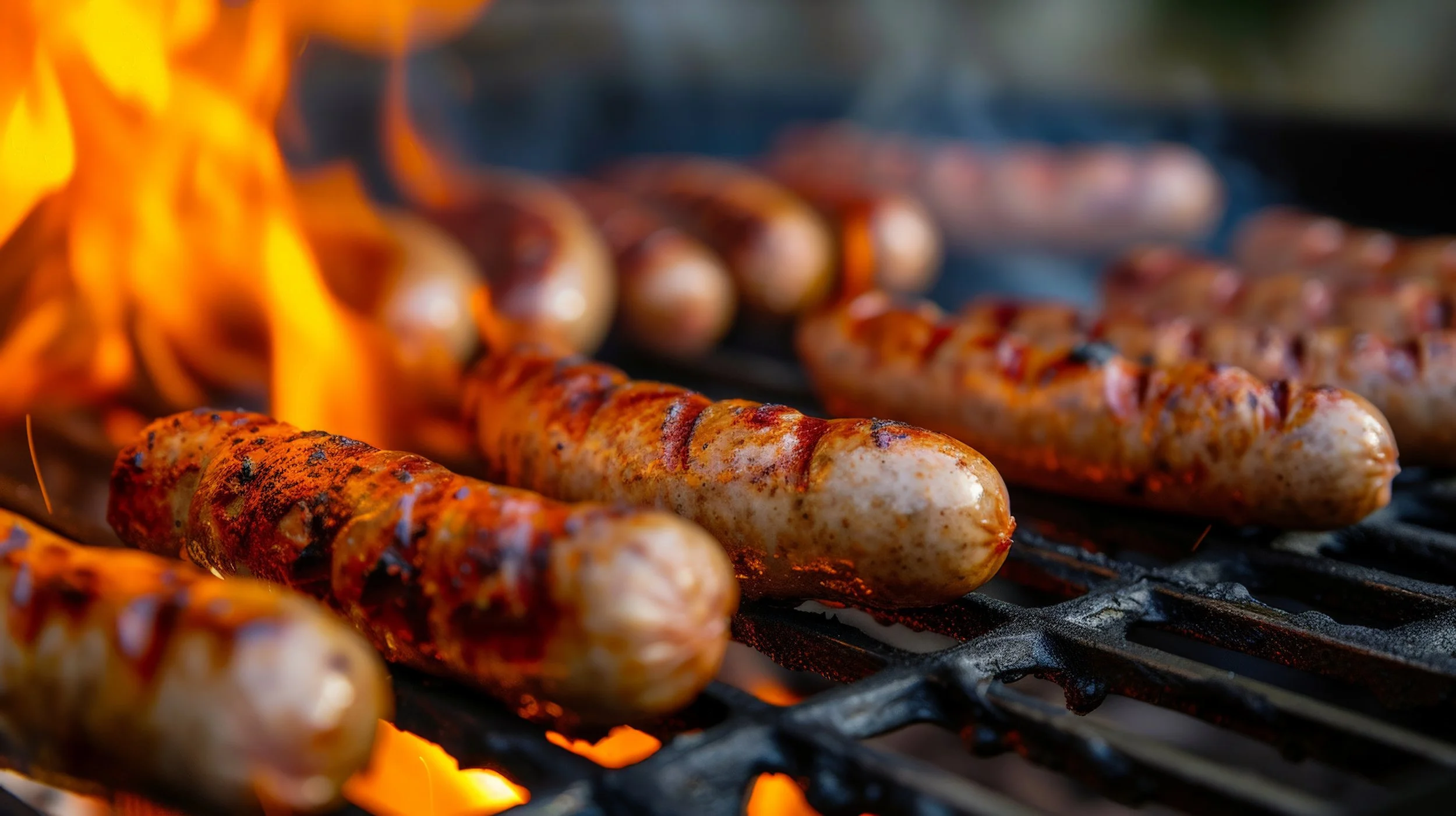 sausages on a grill