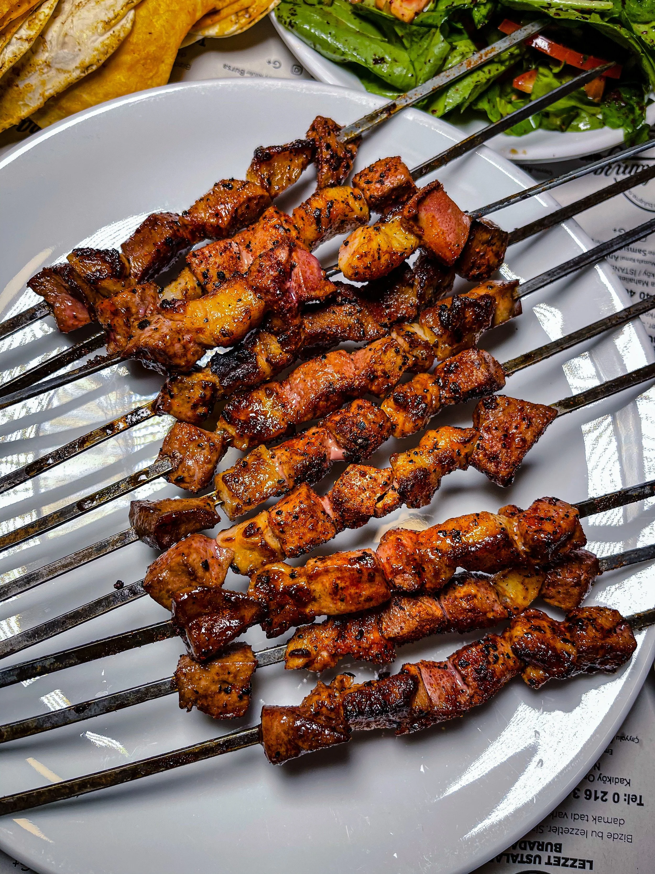 chicken kabobs on metal skewers