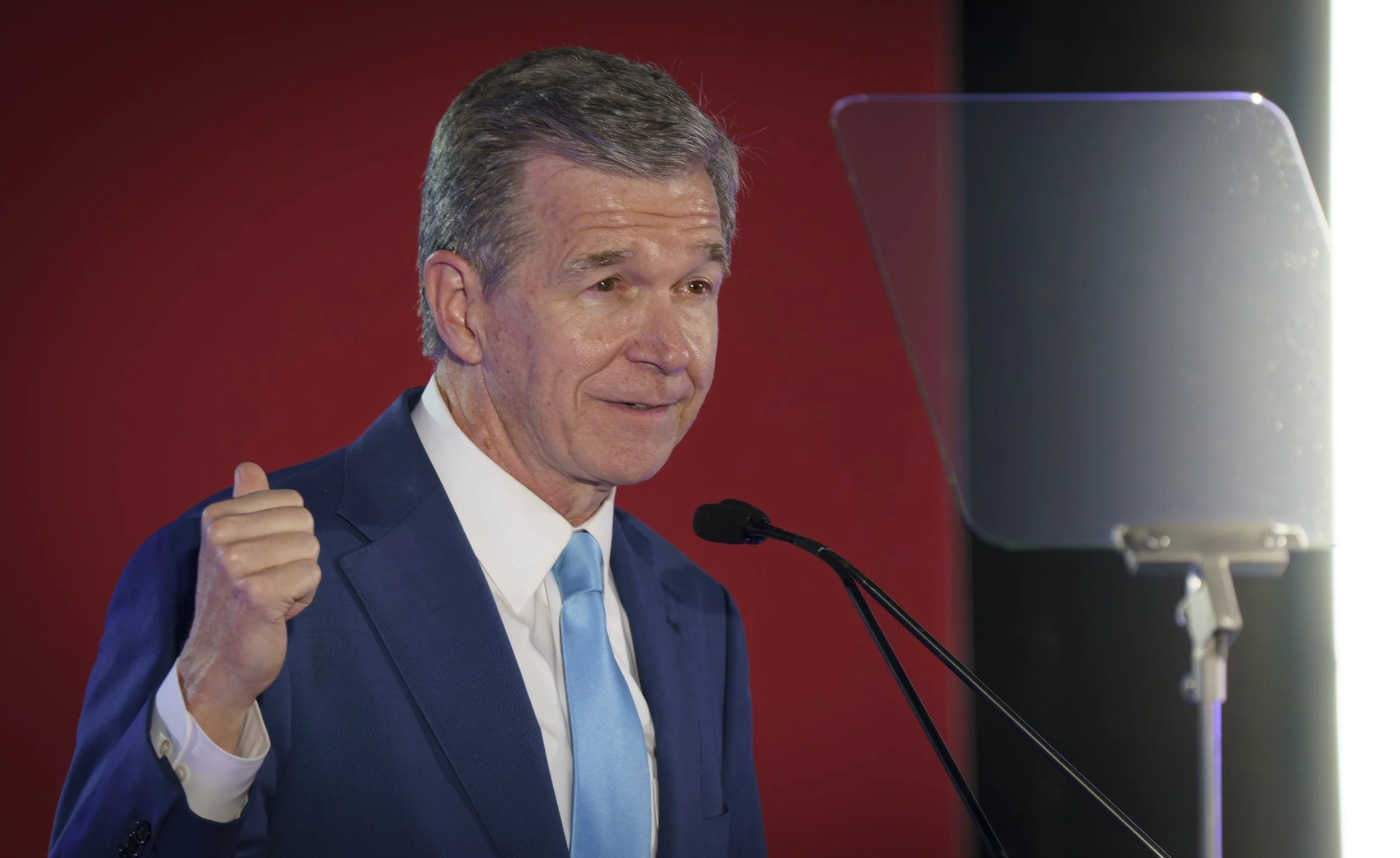 NC Governor Roy Cooper speaks at a Democratic campaign rally.