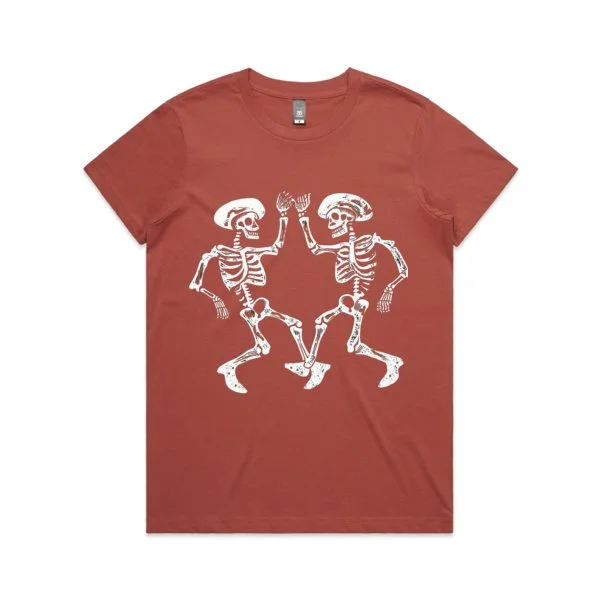 Deadly Dancing t shirt coral crew neck female cut.jpg