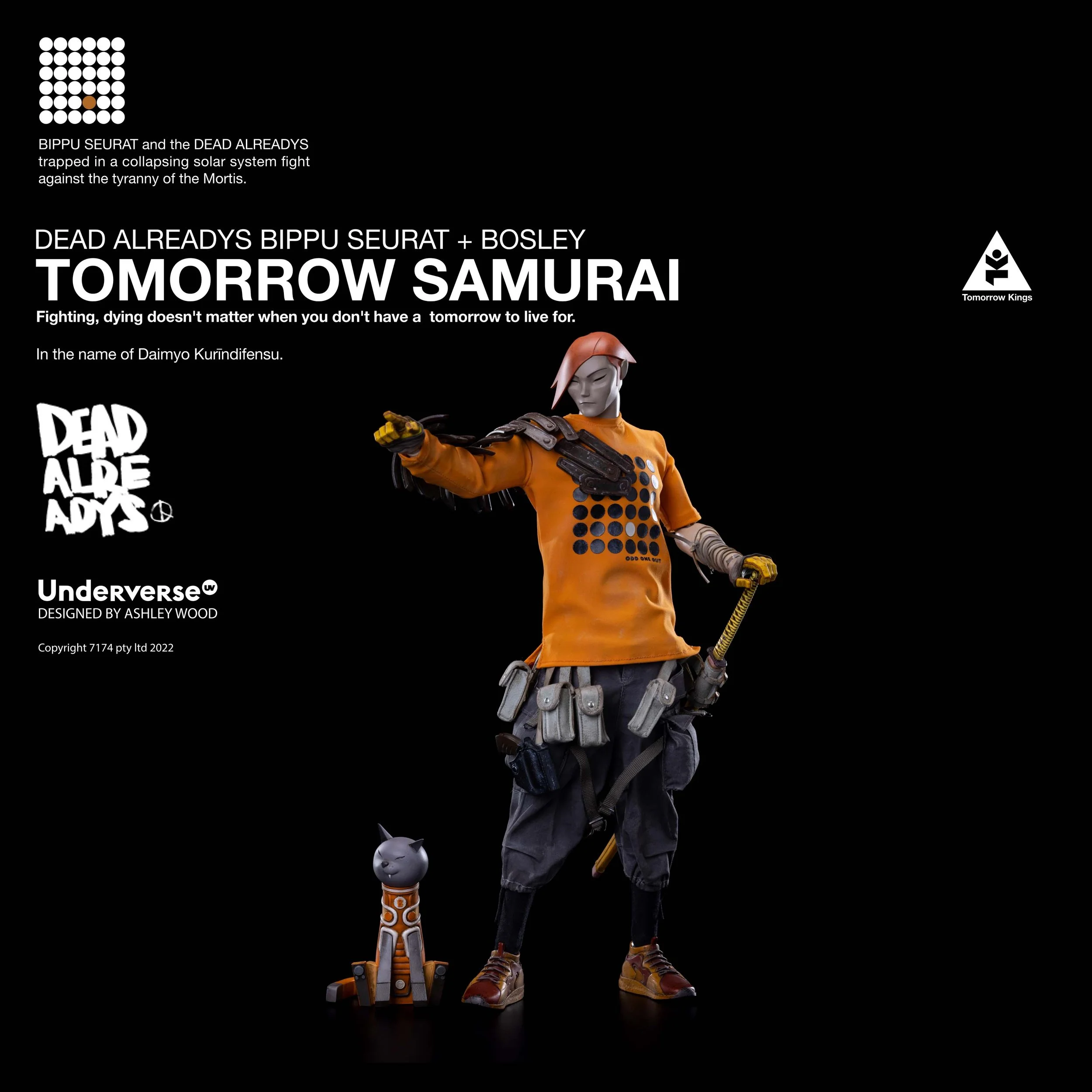 Tomorrow Samurai BIPPU SERUAT and his kitty companion SPIRIT GUIDE BOSLEY