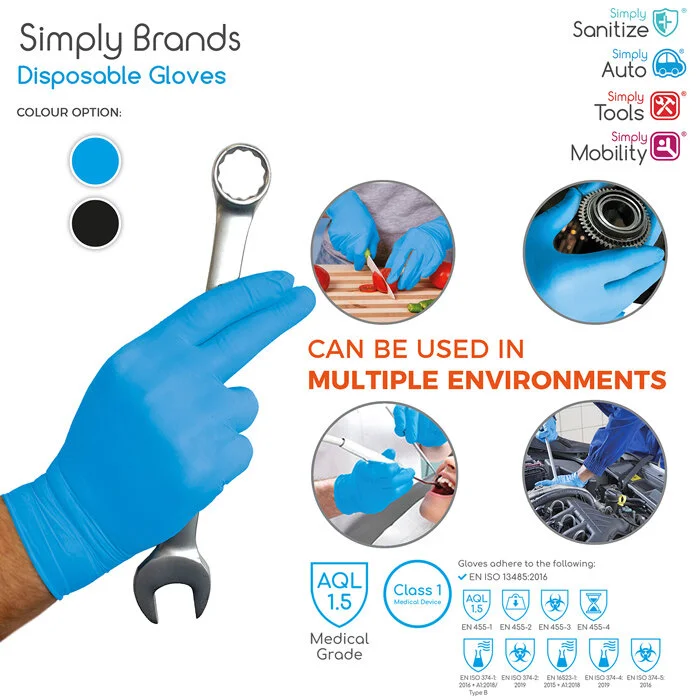 Simply Brands — Medical Nitrile Disposable Gloves (Blue)