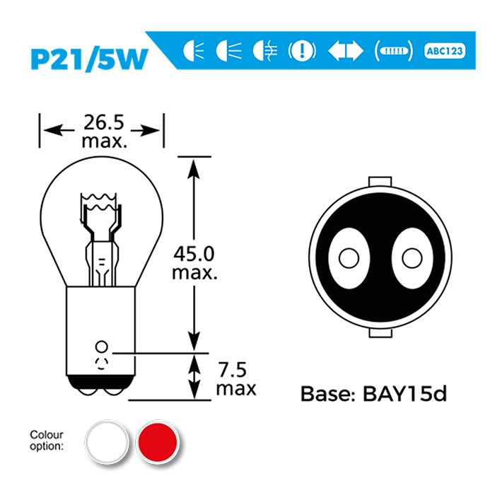 BAY15D Stop Lamp 25x47 12v 21/5w 2 filaments P21/5W