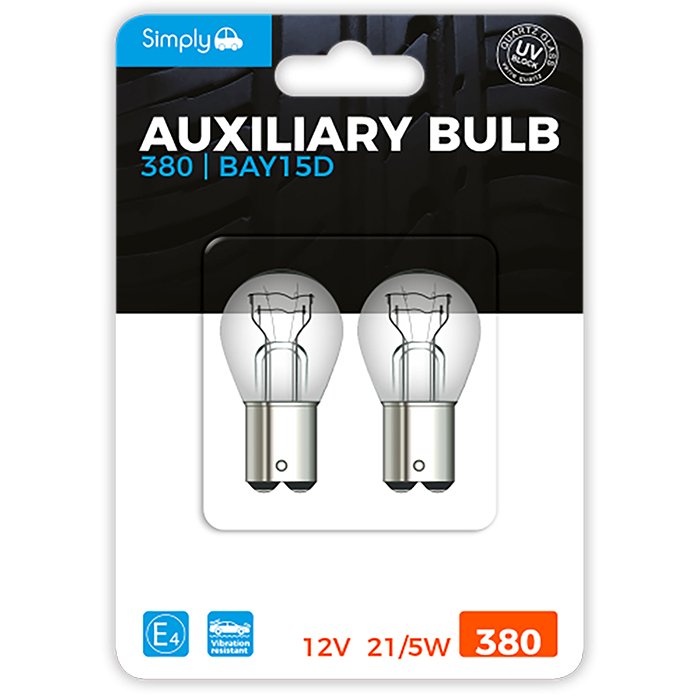 Simply Brands — 2pk P21/5W S380 Auxiliary Bulb Blister 12V 21/5W BAY15D