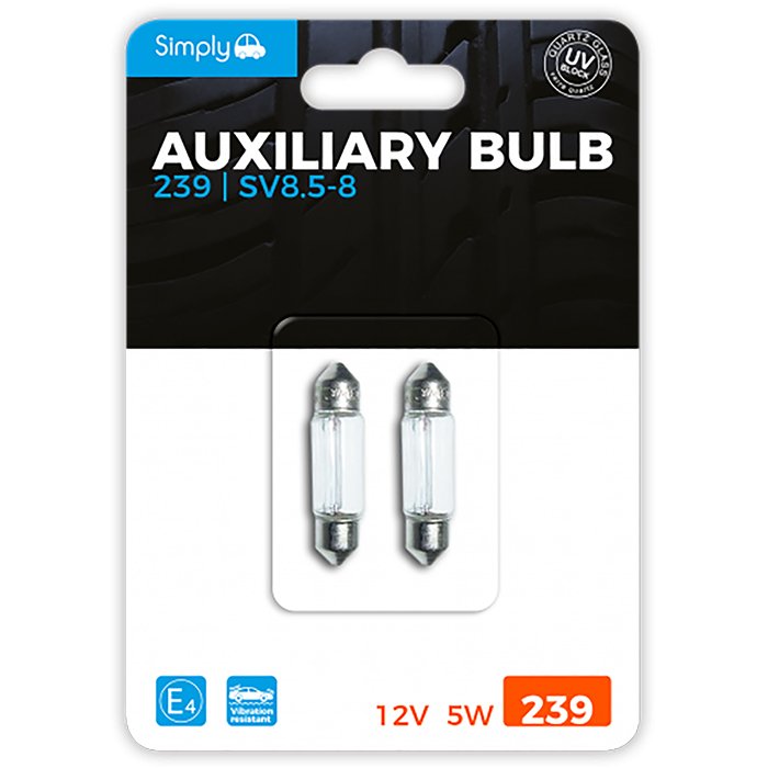 Simply Brands — 2pk C5W S239 Auxiliary Bulb Blister 12V 5W SV8.5-8