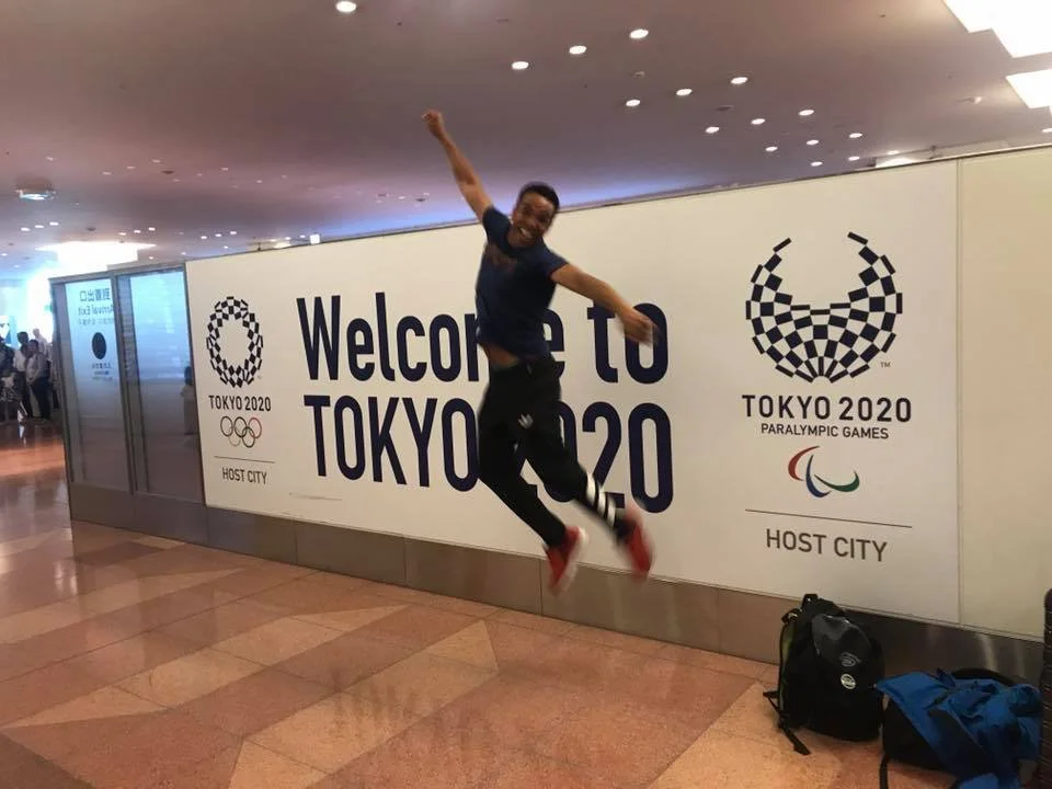 Chrisjones leaping in Narita, Japan.