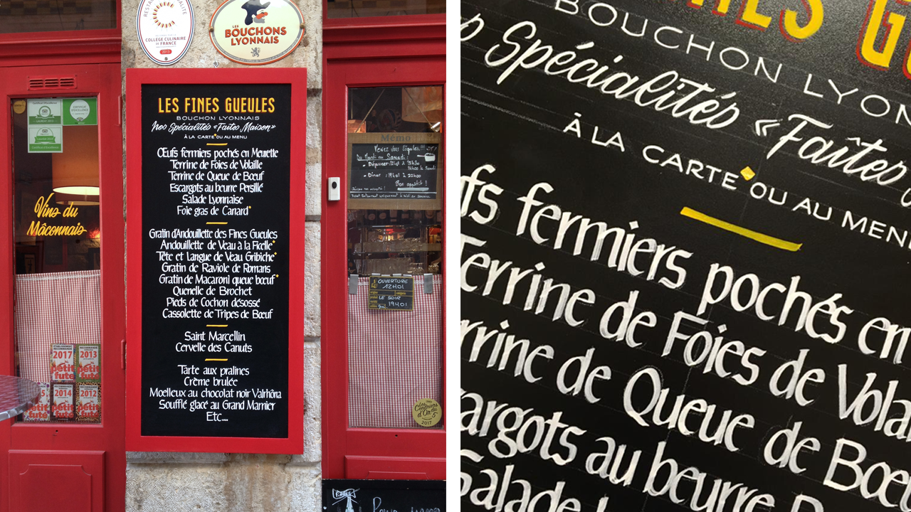 peinture en lettres restaurant Fines Gueules Lyon