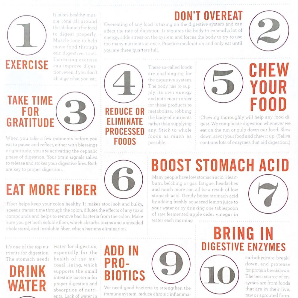 Week 3 in @functionalnutritionalliance training for my certificate in Functional Nutrition and learning so much! 🤓

I share this resource for the Top 10 tips to improve Digestion. I knew about the importance of Fiber, Water and Probiotics.... but so