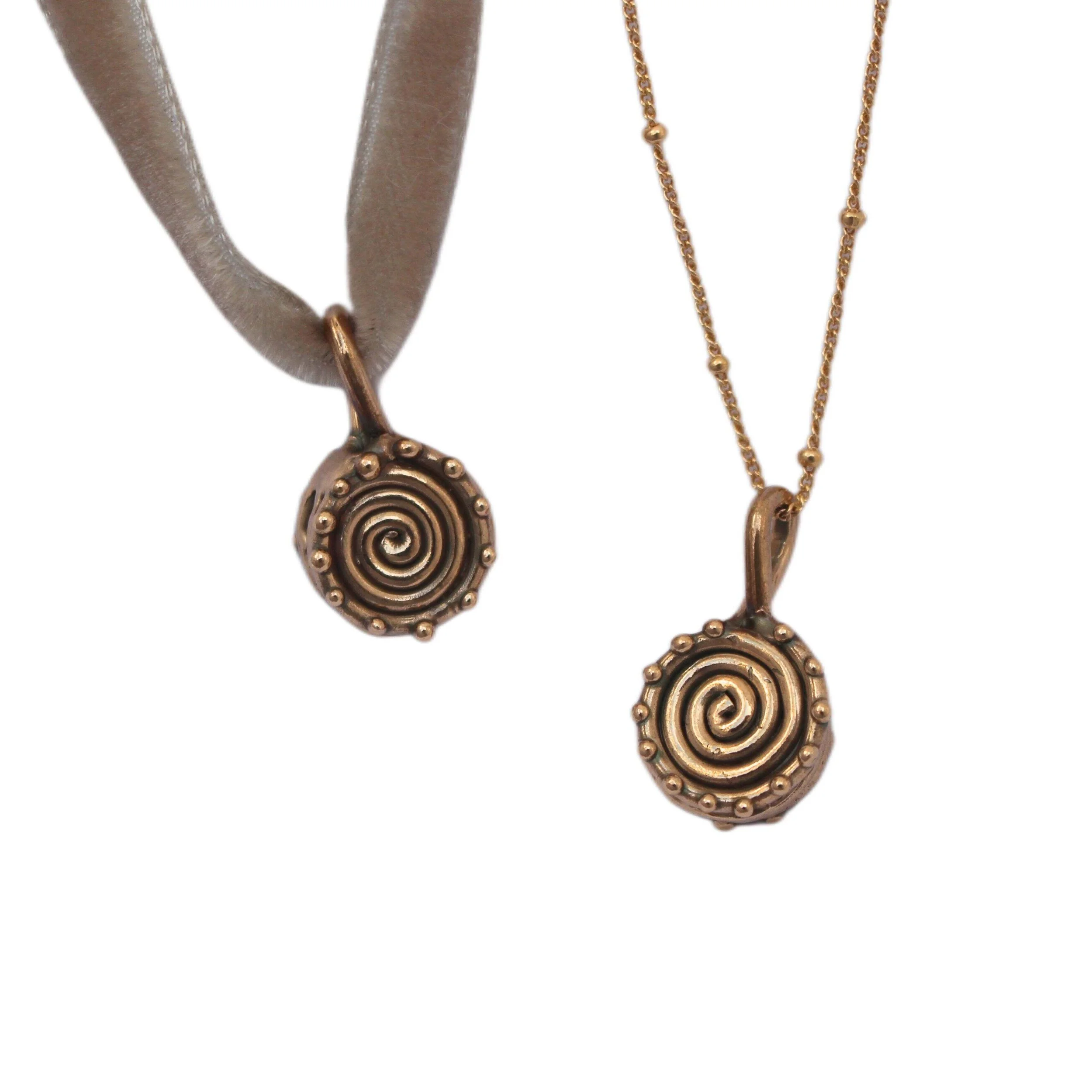 Bronze Spiral Pendant chain and velvet 1.jpg