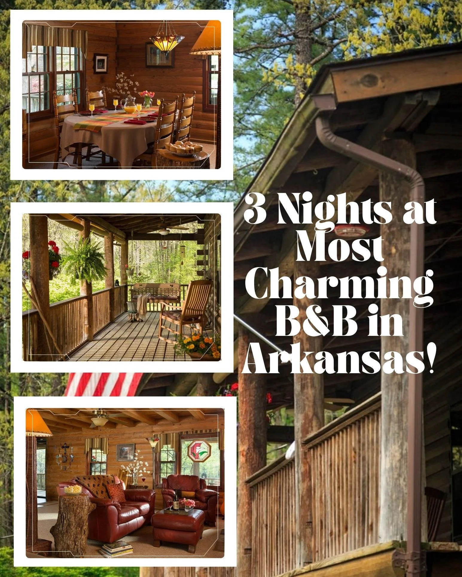 *New travel package reveal!* Escape the city for three nights at Tiffany's Bed and Breakfast, recently named Reader's Digest's Most Charming B&amp;B in Arkansas! Nestled in the Ozark foothills, enjoy complimentary &ldquo;Breakfast at Tiffany's,&rdquo