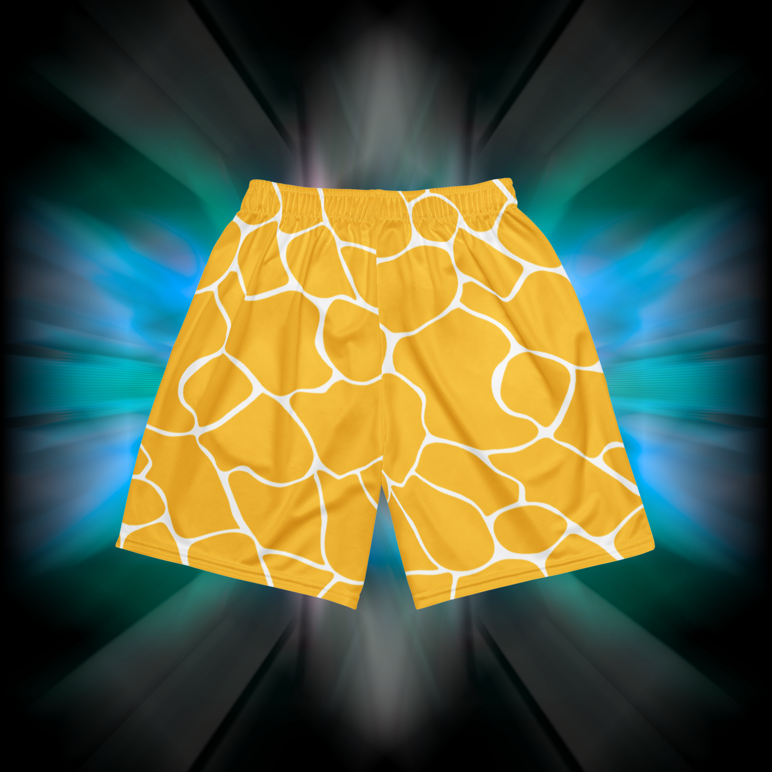 Apesthetics Cement mesh gym shorts yellow white pattern rear view