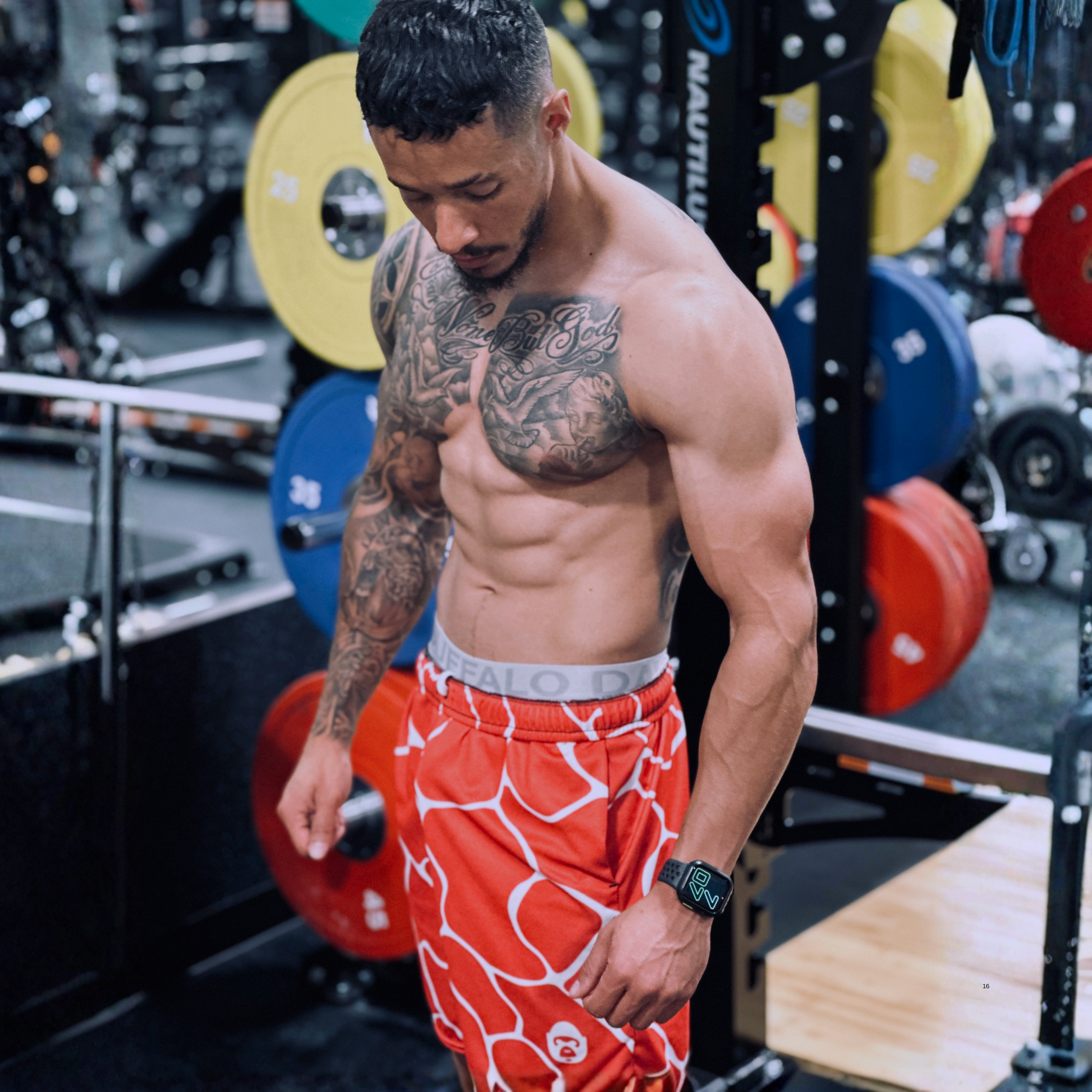 Apesthetics Cement red white mesh shorts model view — men's gym streetwear