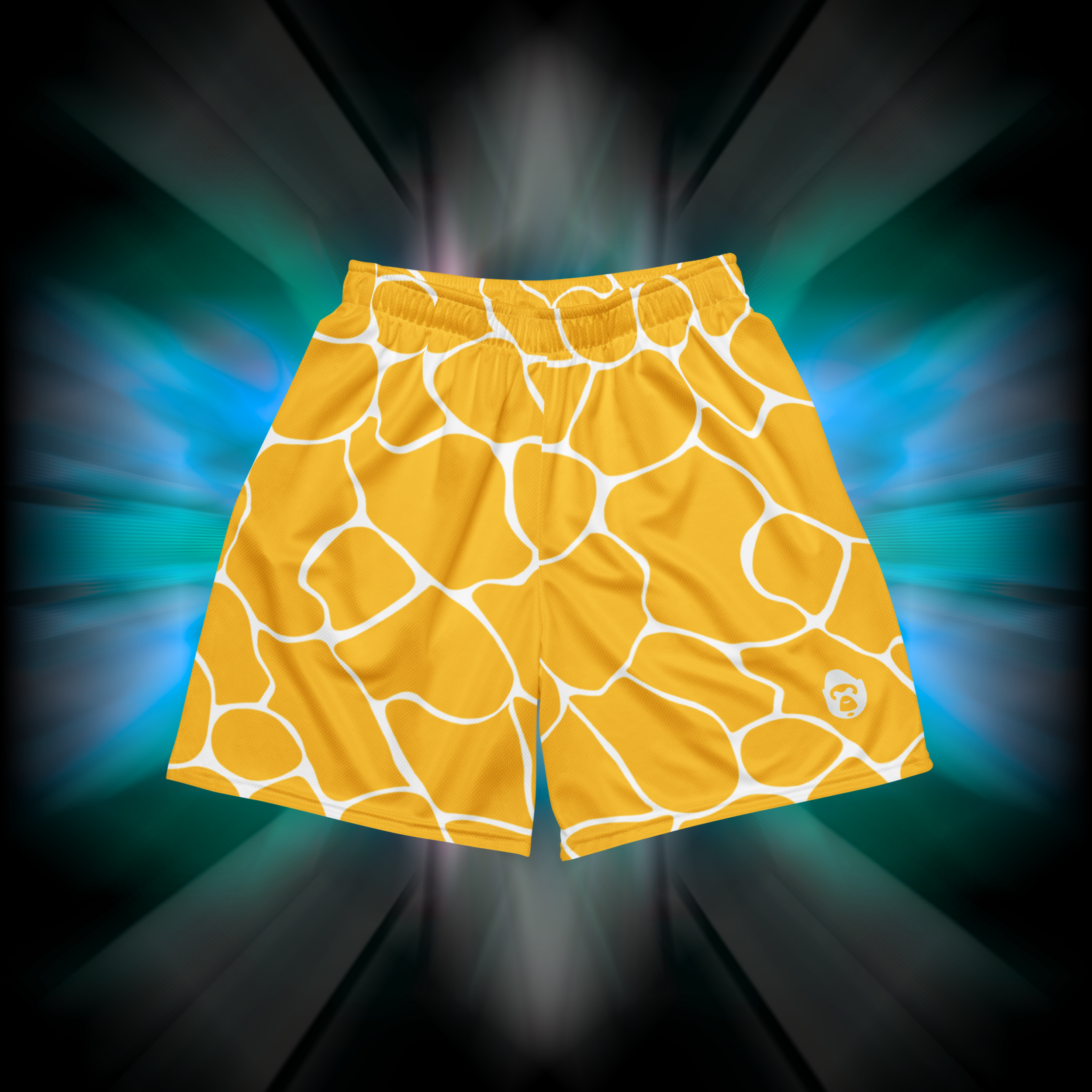 Apesthetics Cement mesh gym shorts yellow white pattern front view