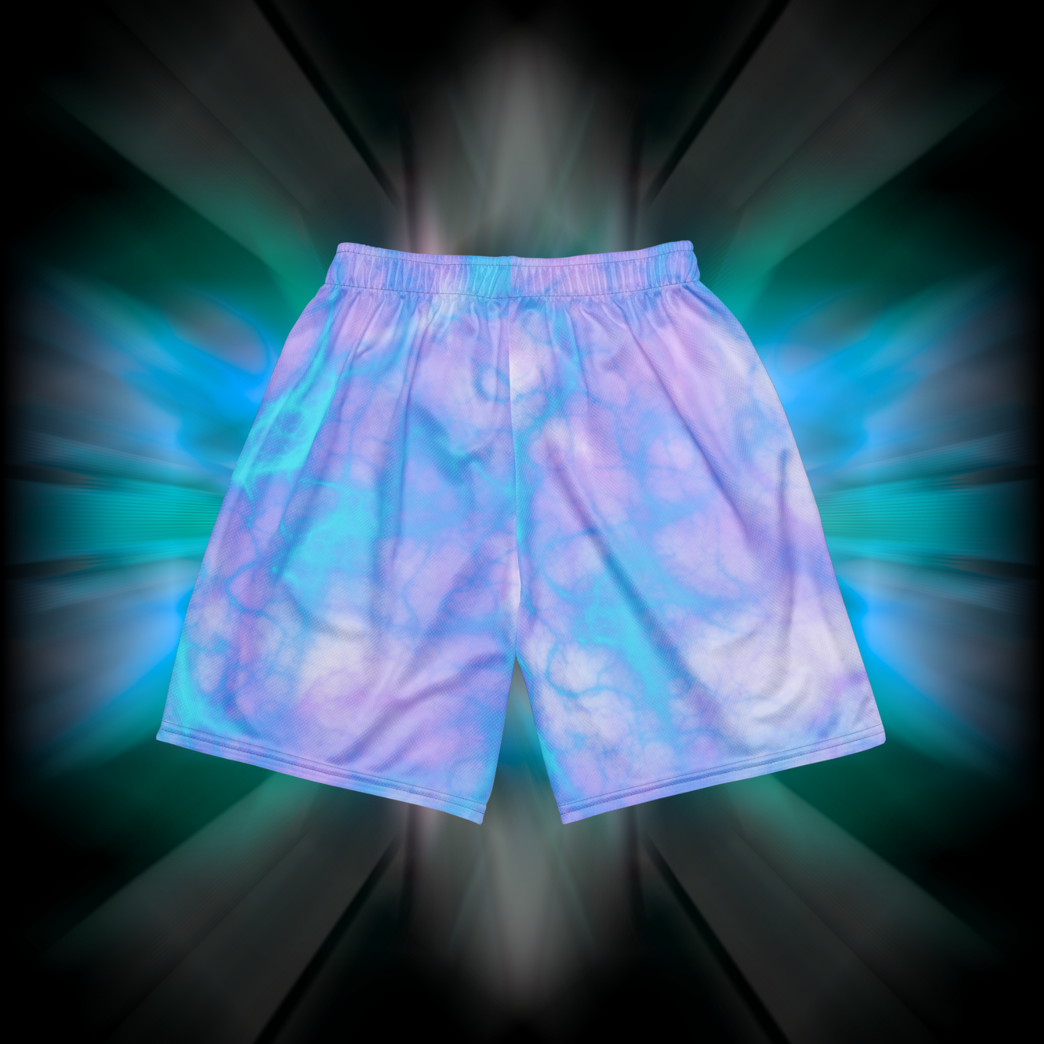Apesthetics Vegito mesh gym shorts white blue purple pattern rear view