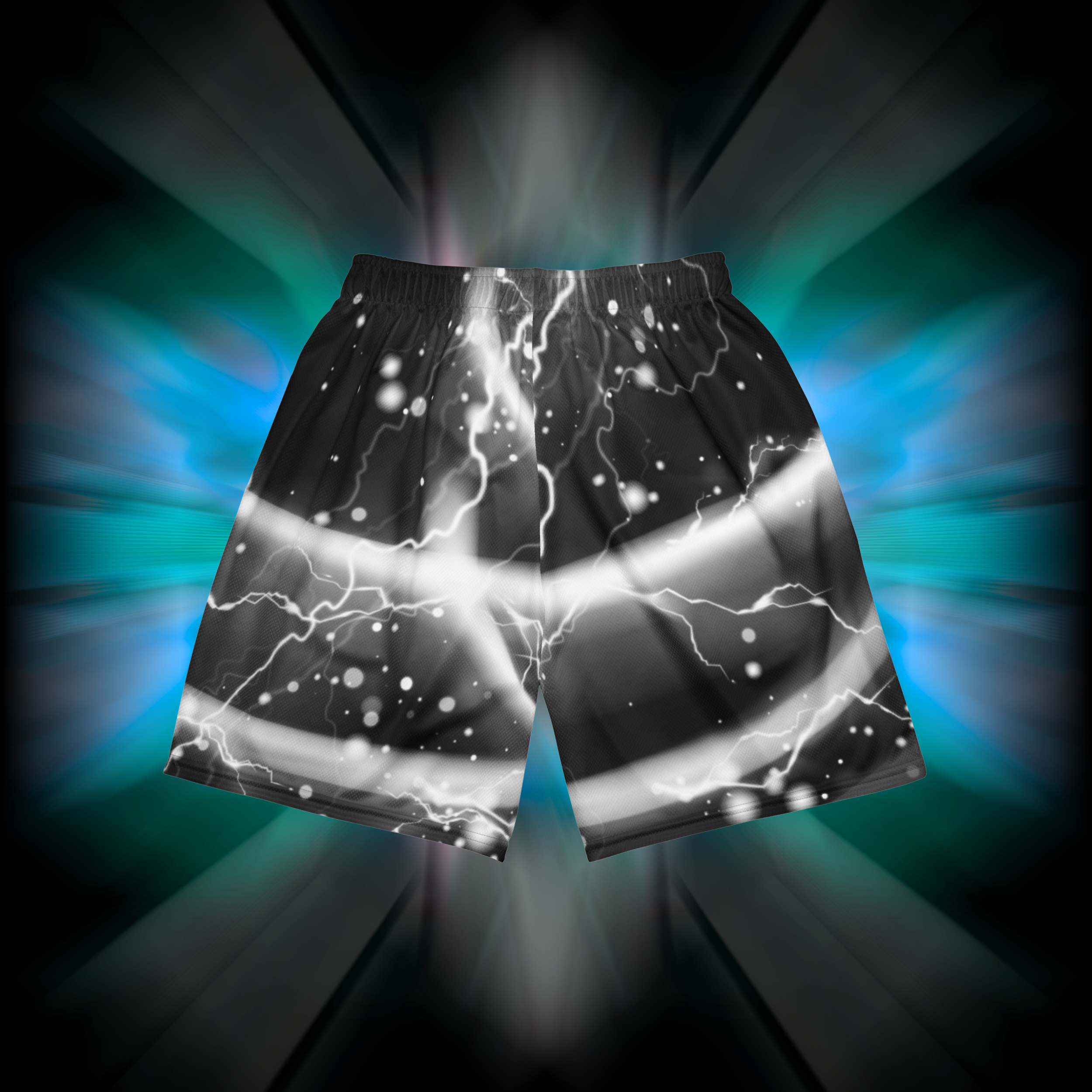 Apesthetics Gogeta black lightning print mesh shorts rear view — gym streetwear