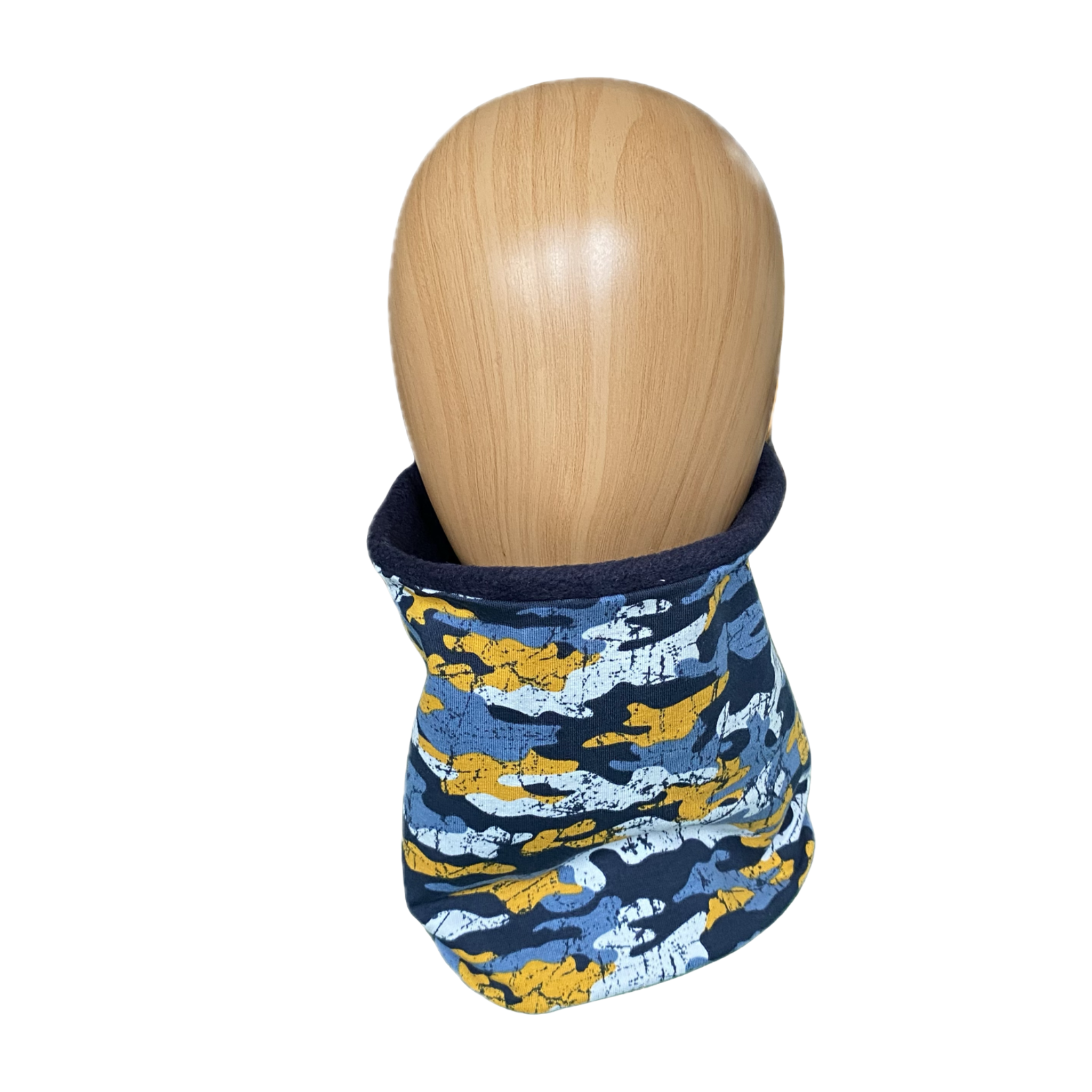 Child  Winter Snood - Navy, Blue and Ochre Camouflage