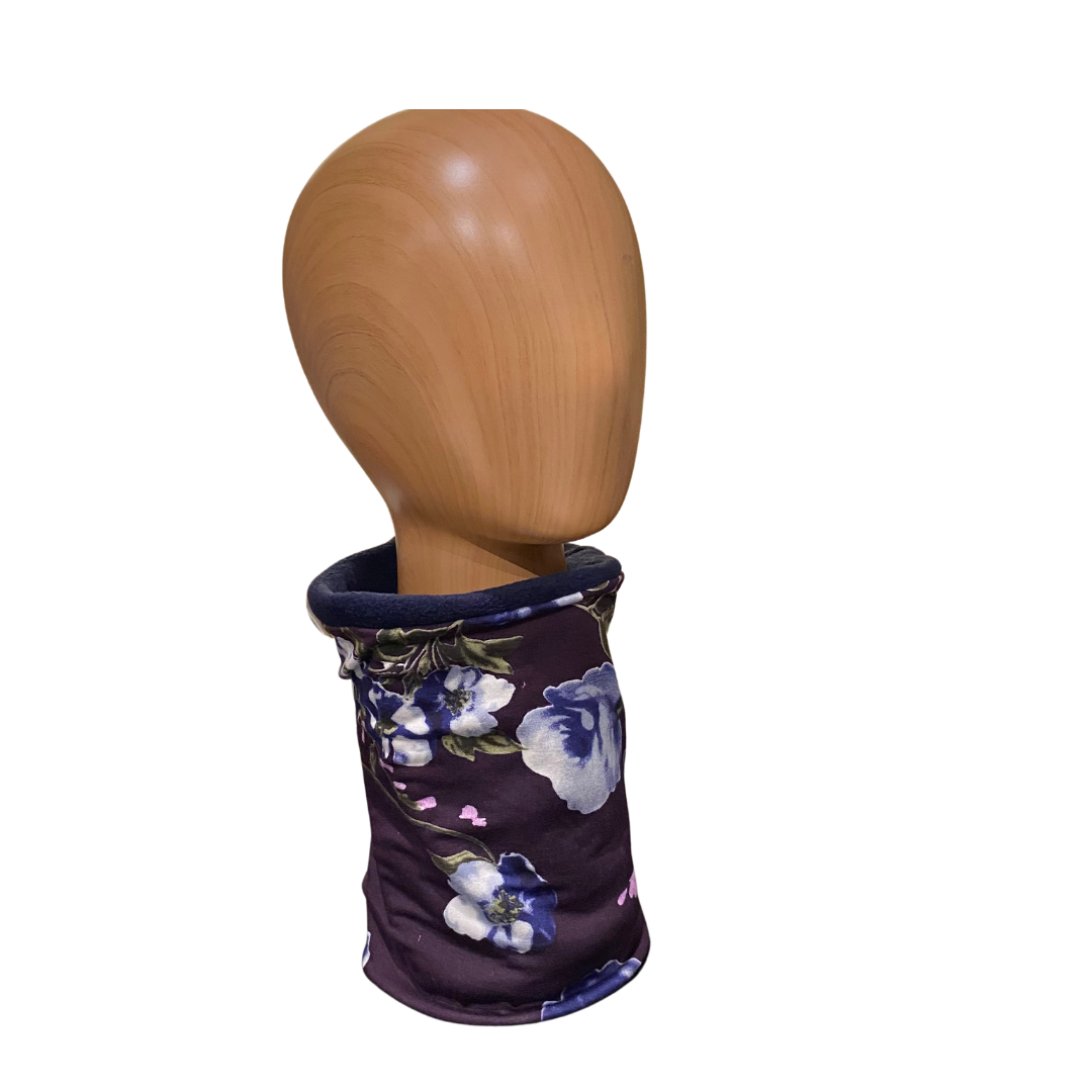 Ladies  Casual Snood -   mixed flowers on Aubergine background