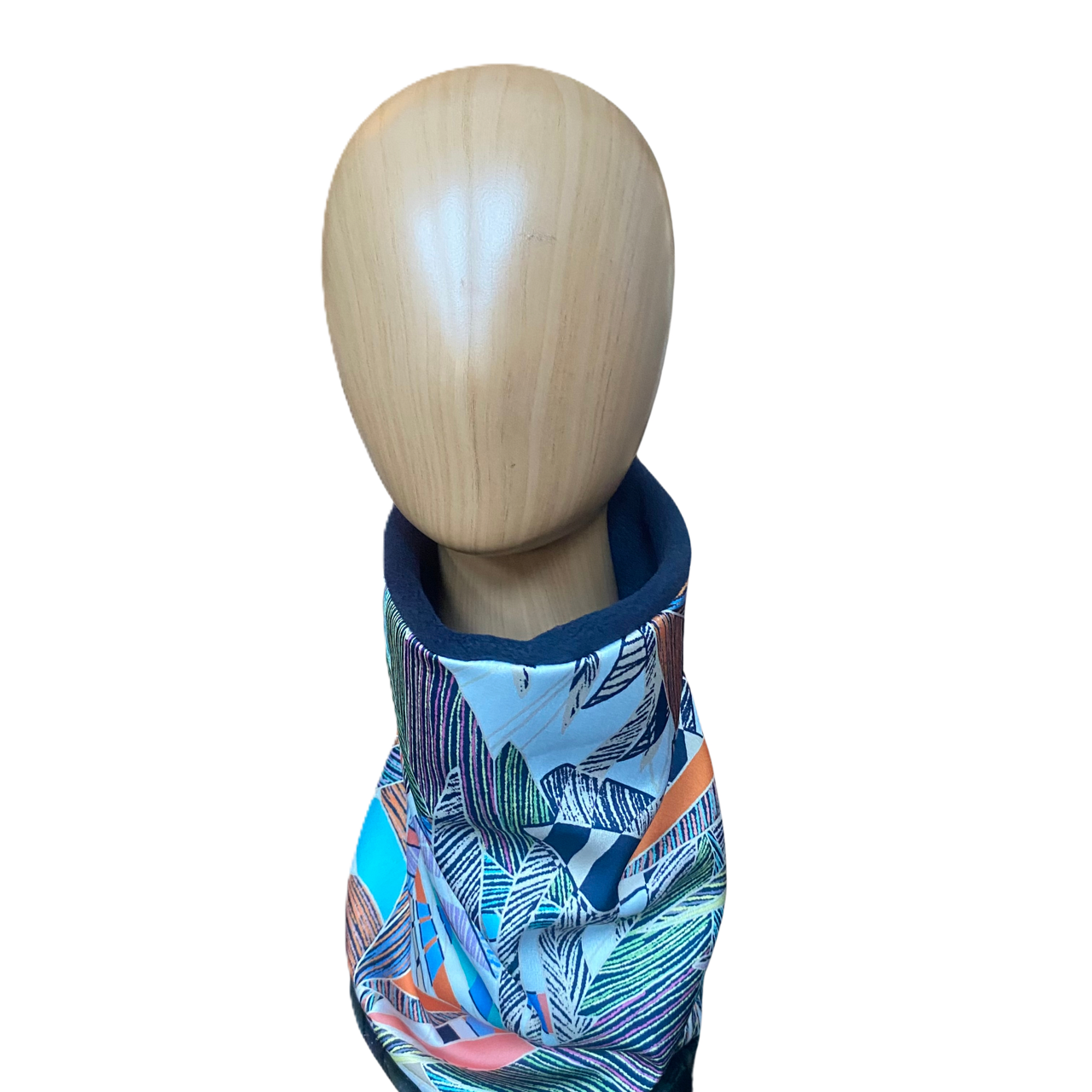 Ladies Dressy Snood -  Multicolour Graphic Design on White Satin