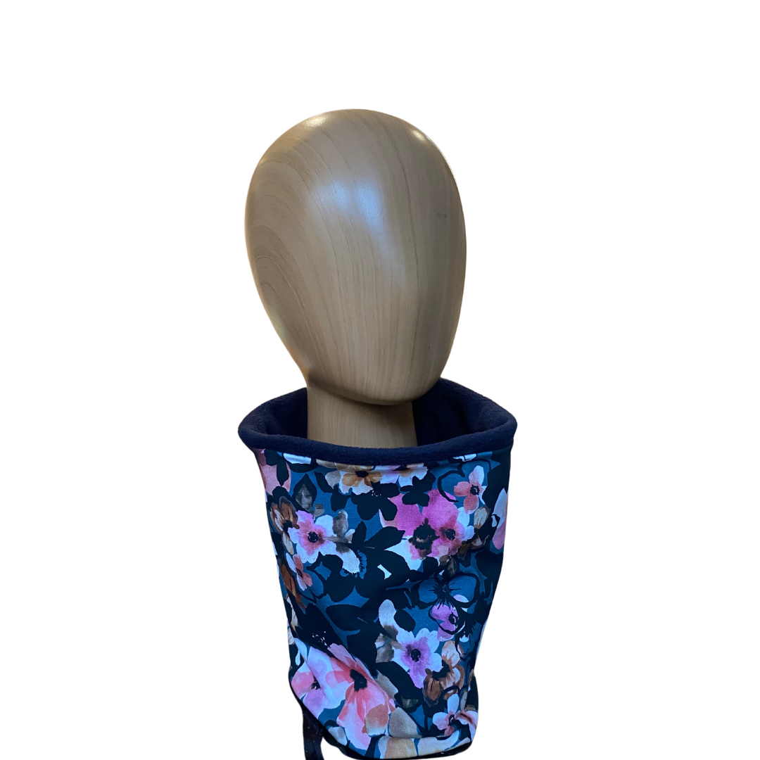Ladies  Casual Snood -   Pink flowers on petrol blue organic cotton jersey