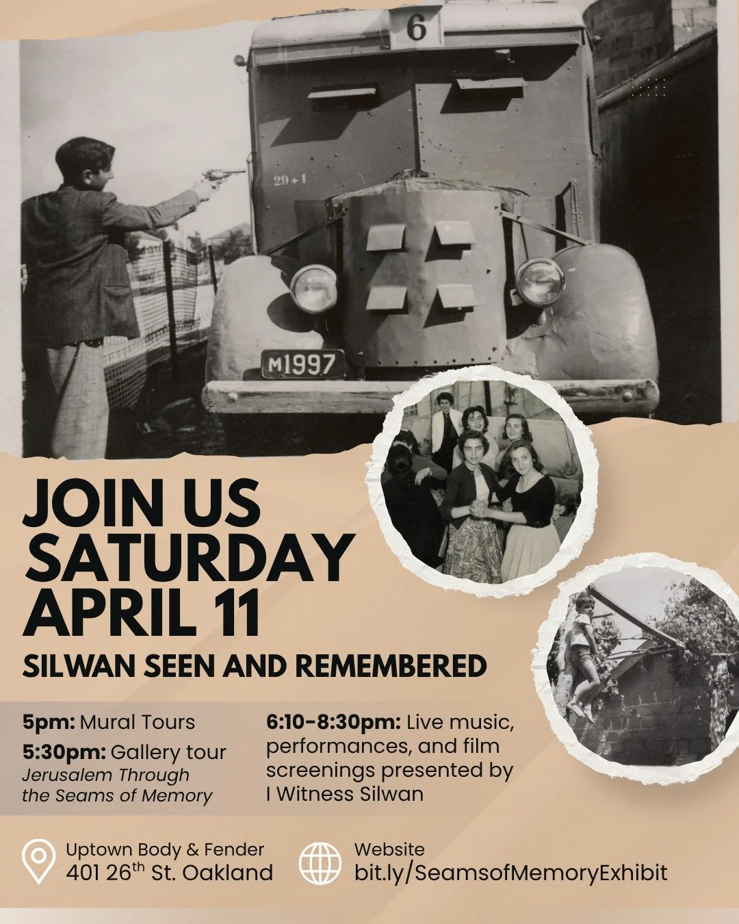 Join us this Saturday as we honor Arab American Heritage Month through the lens of art and resistance.

Film Premiere: Two short documentaries on art as resistance to ethnic cleansing in Silwan, Jerusalem. Presented by I Witness Silwan.

Trailer: bit