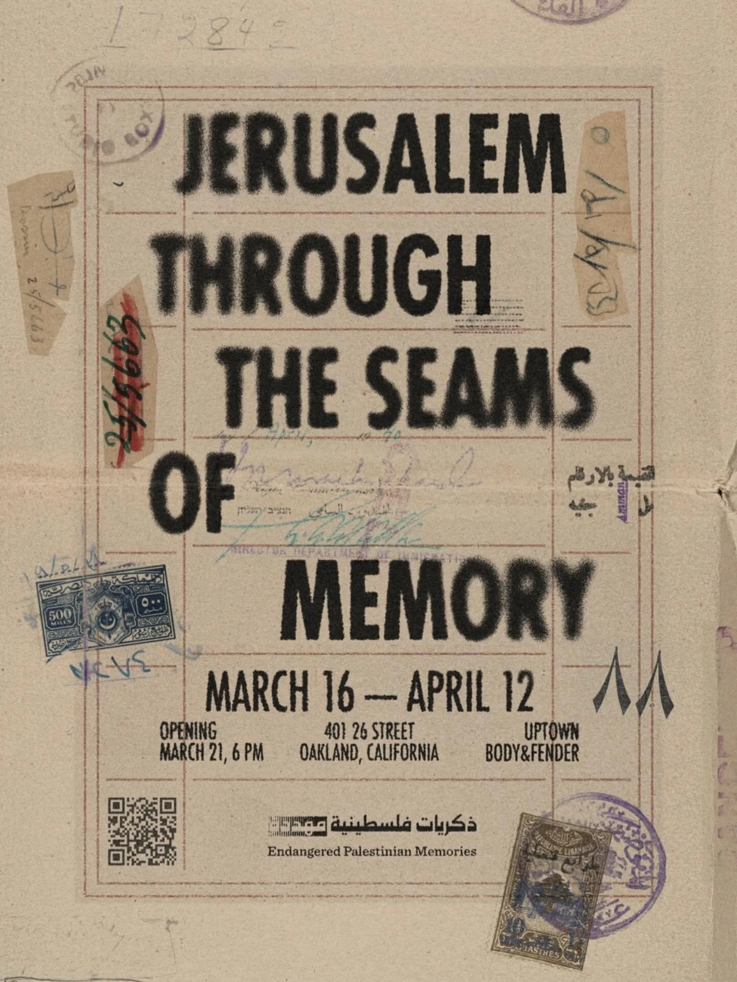 UPDATE 📢 New Dates March 21 - May 21

&ldquo;Jerusalem Through the Seams of Memory&rdquo; is an exhibition based on the collections of the Endangered Palestinian Memories initiative, inviting visitors into lived stories of Palestinian life and livel