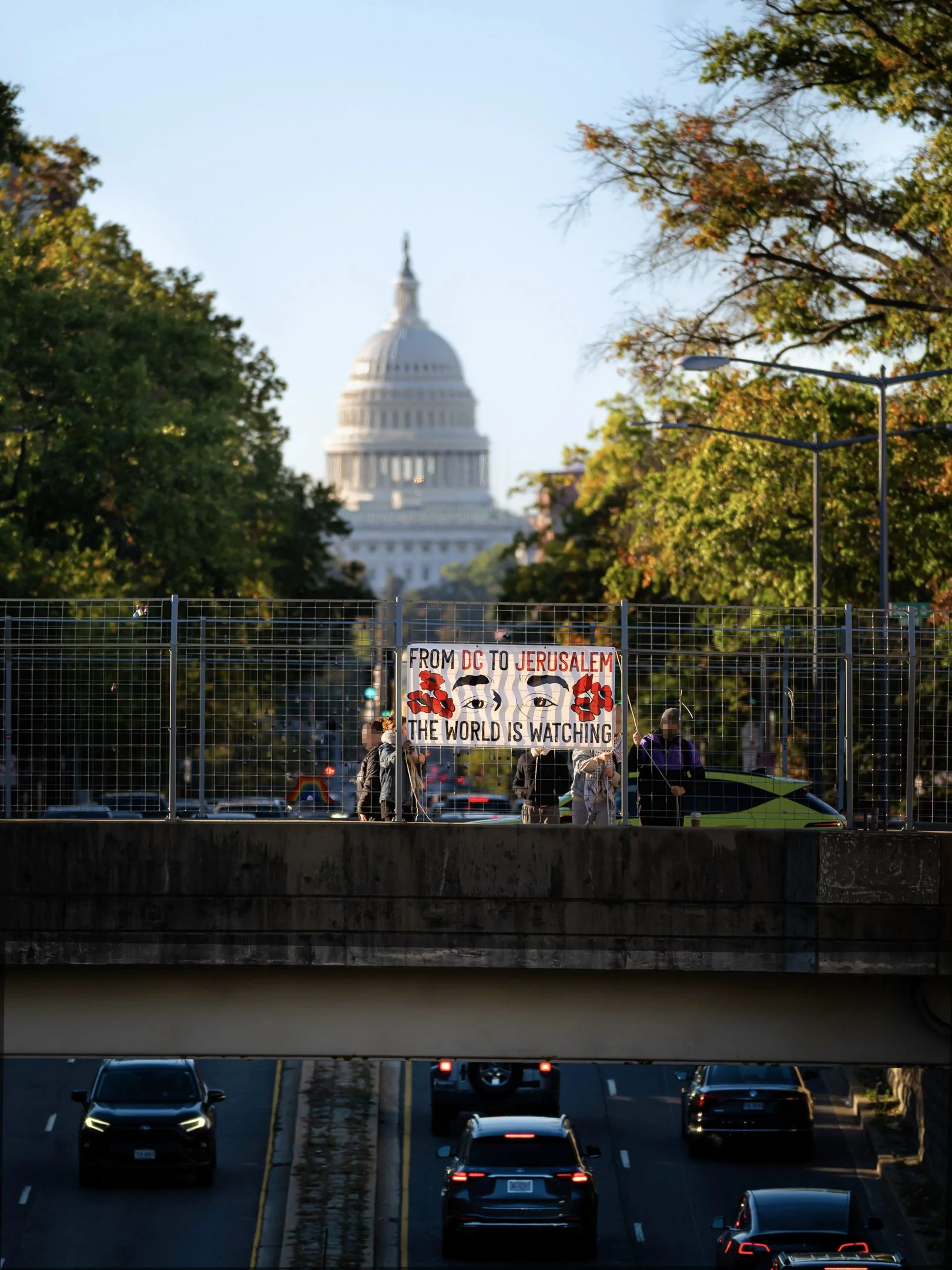 Banner Hang in DC. Artists in DC answer the call from residents of Silwan, occupied Jerusalem.