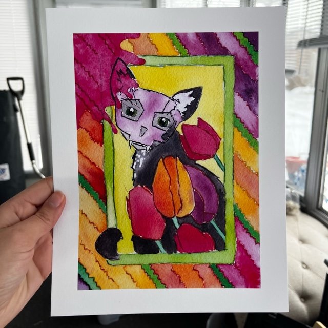 Cat and Tulips