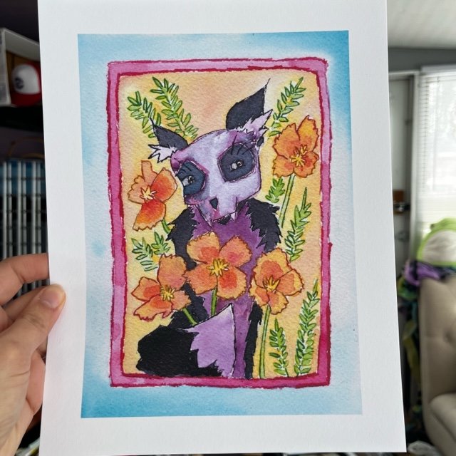 Cat and California Poppies Print