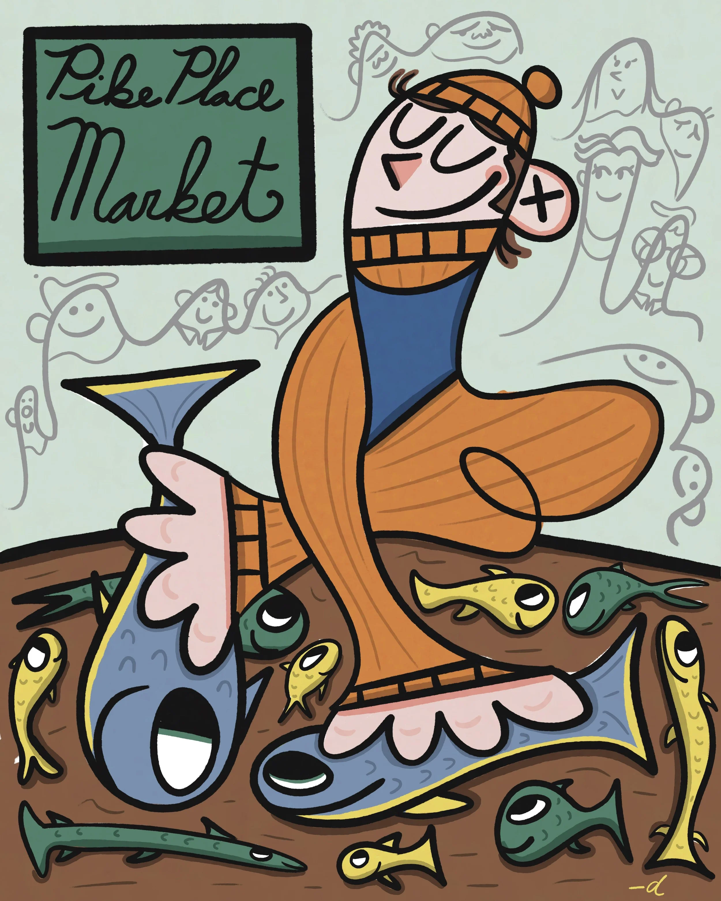 A promotional illustration for Pike Place Market.