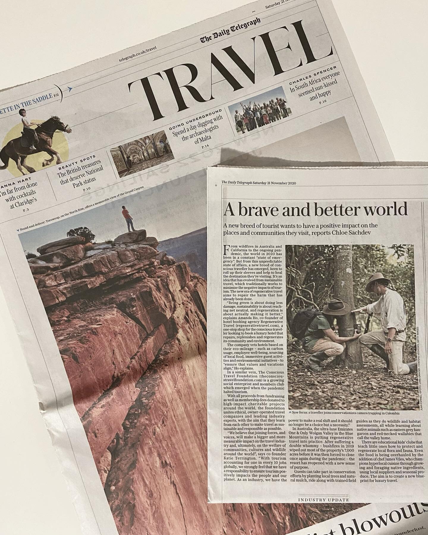I&rsquo;m really proud of @theconscioustravelfoundation being featured in today&rsquo;s Travel section of @telegraph alongside @regenerativetravel and @wolganv ✨

Thank you so much @chloesachdev for featuring us in your article &lsquo;A Brave and Bet