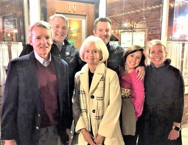 Steve, John Farmer, Marshall, Taylor, Kristi and Allison Farmer at one of Steve's celebration dinners for his retirement in 2018.