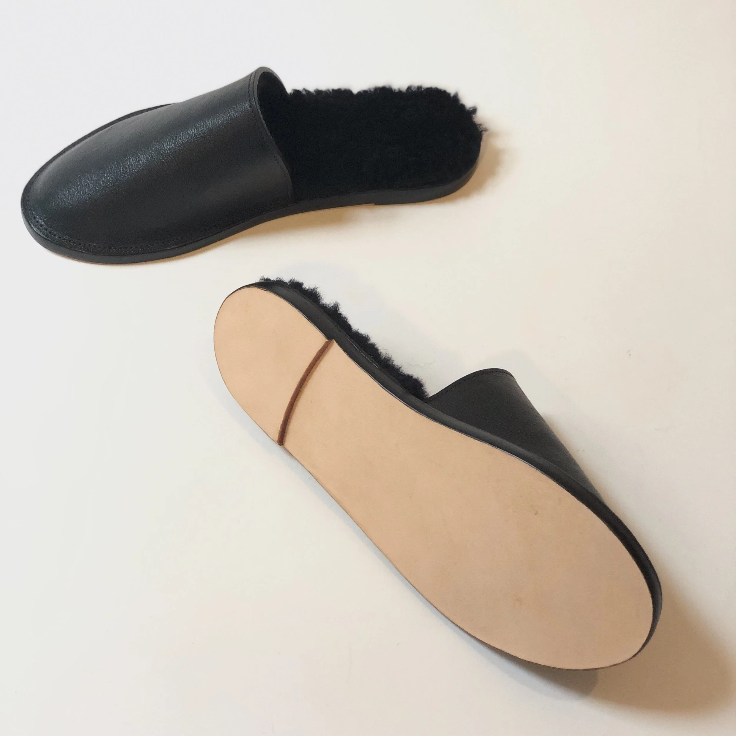 Shearling-lined Leather Slippers