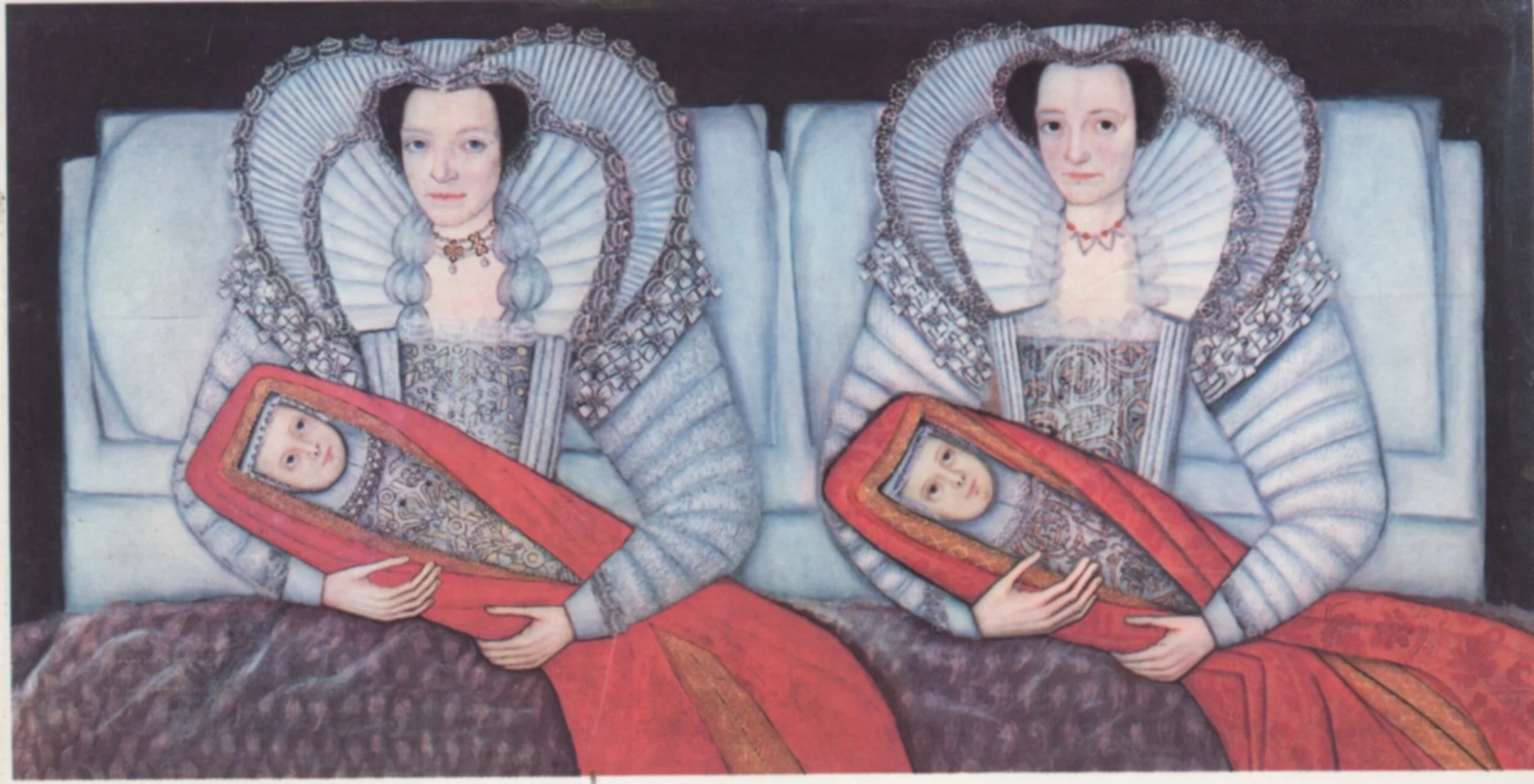 The Cholmondeley Sisters in 1610 - Both born the same day, then married and brought to bed on the same day