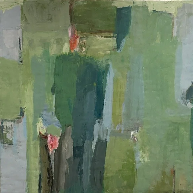 BASS HARBOR 1 30x30 encaustic and oil stick on wooden cradle board