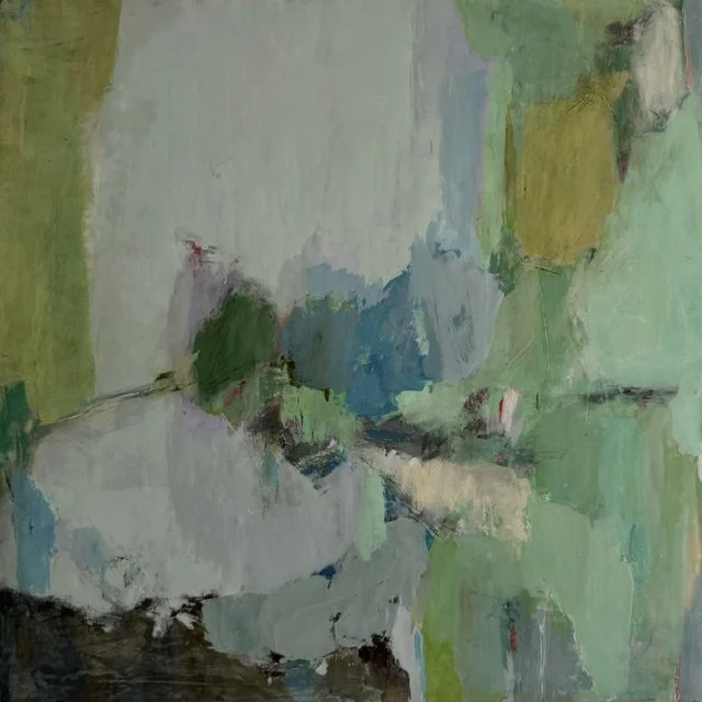 BASS HARBOR 3 30x30 encaustic and oil stick on wooden cradle board