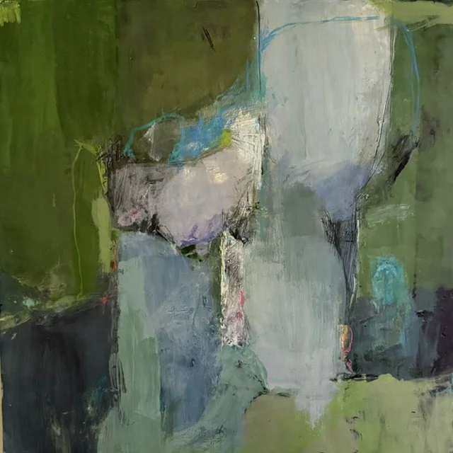 CHELSEA 20x20 encaustic and oil stick on wooden cradle board