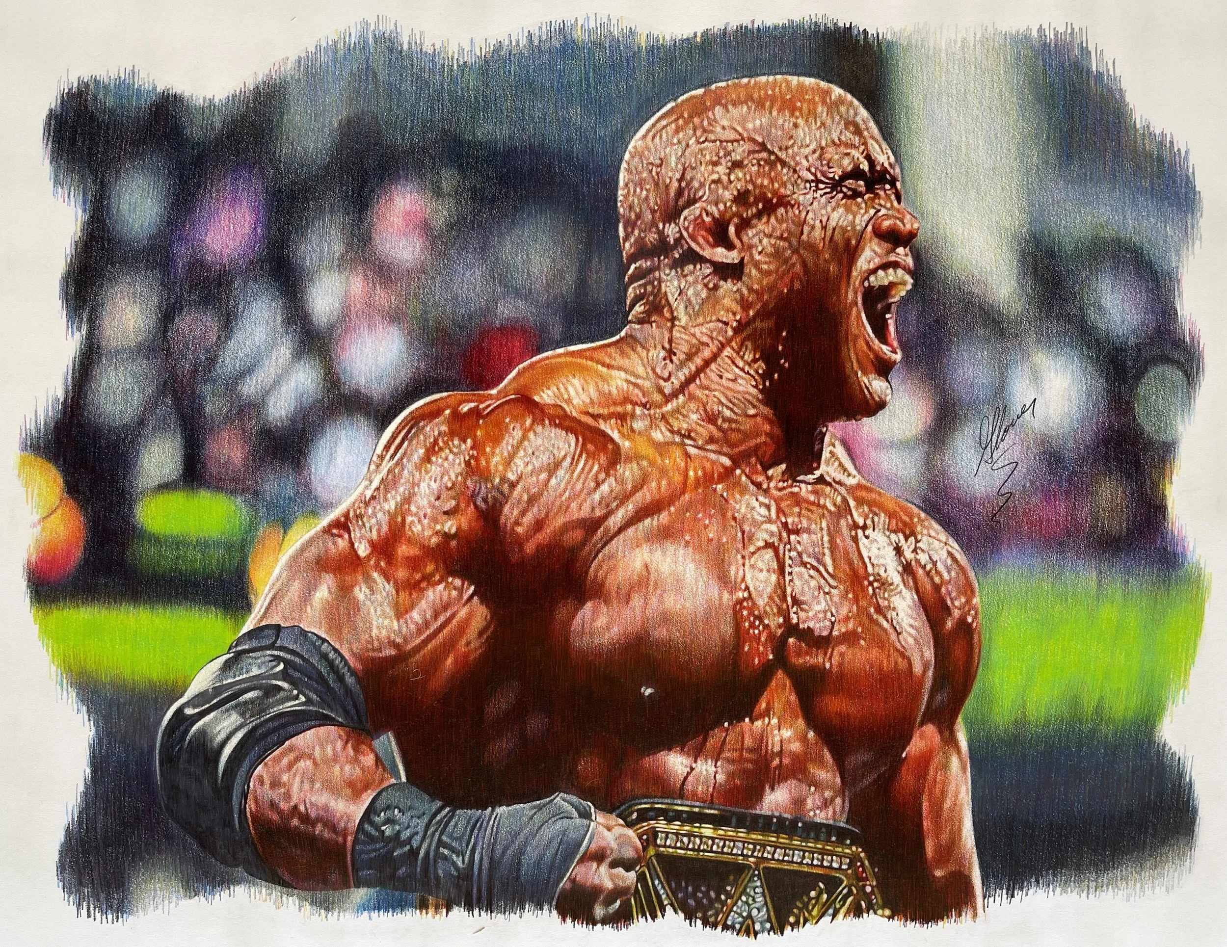 Professional Wrestler Bobby Lashley
Colored Pencil 
27” x 37”
Commissioned by athlete