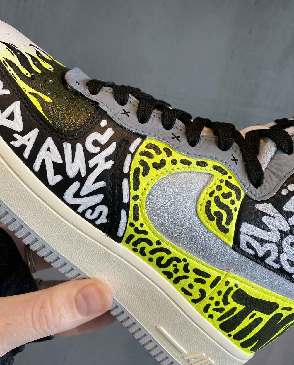 Hi Top Nikes Wu Tang Theme in Black and Neon Yellow — SOPHDAWG - Main Image
