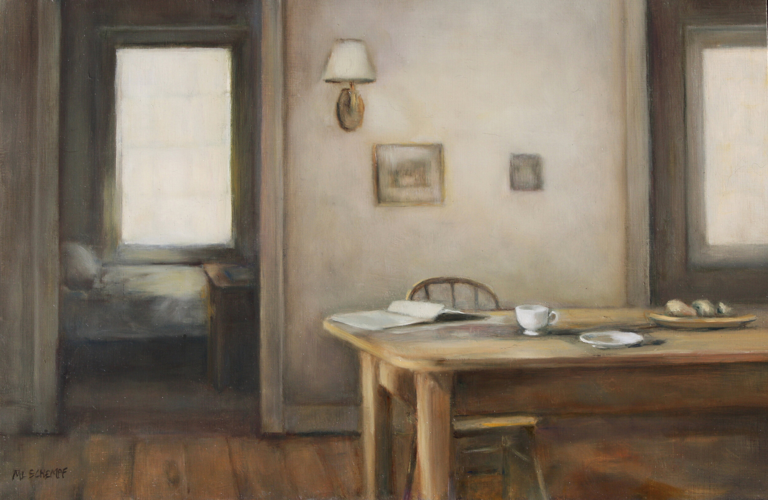  Mary Lou Schempf  Interior with Table,  9” x  14”, oil on board  (private collection)  