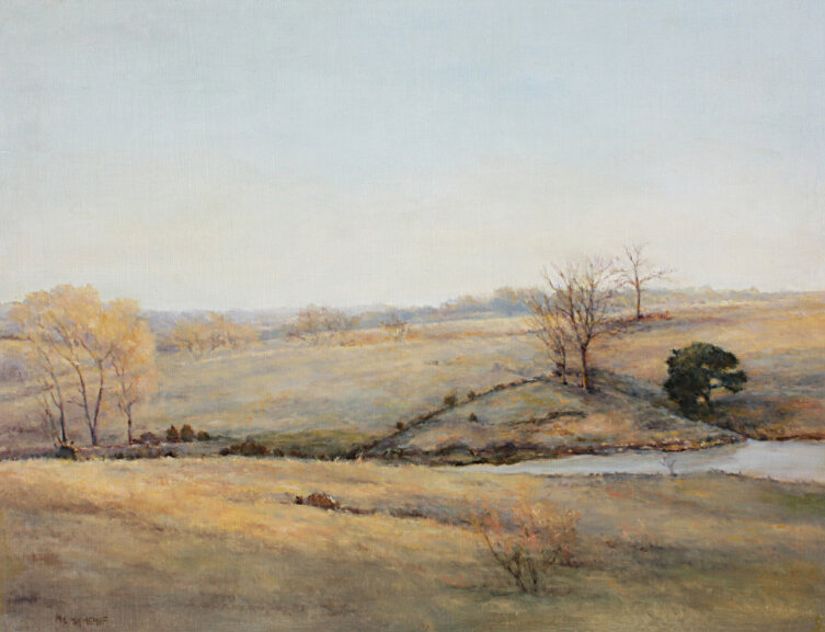  Mary Lou Schempf  Winter Landscape,   14” x 18”, oil on board  (private collection)                                                                                                                                                                      