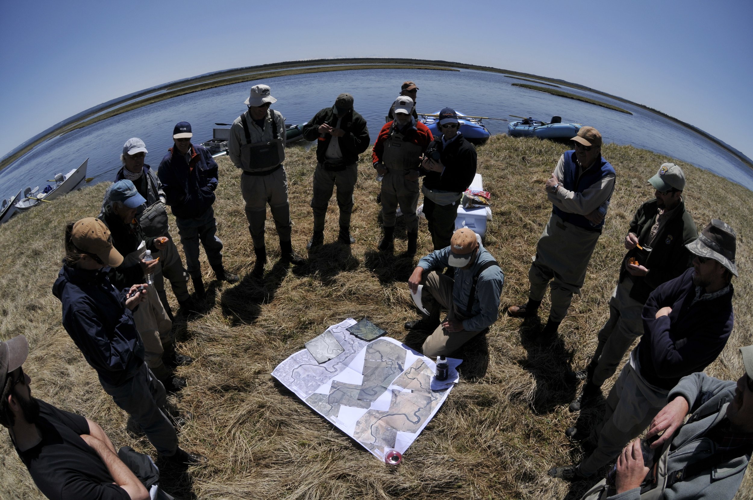 Henrys Fork stakeholders working on river flow rates to sustain both trout and potato growers near Last Chance, Idaho