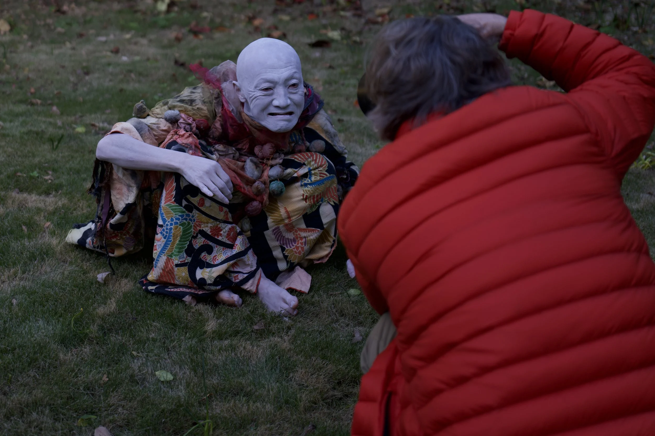 Butoh dancer posing for photo. Butoh dance was started after WWII as a raw rebellious response to the Atomic Bomb and influence of Western Culture on Japan.