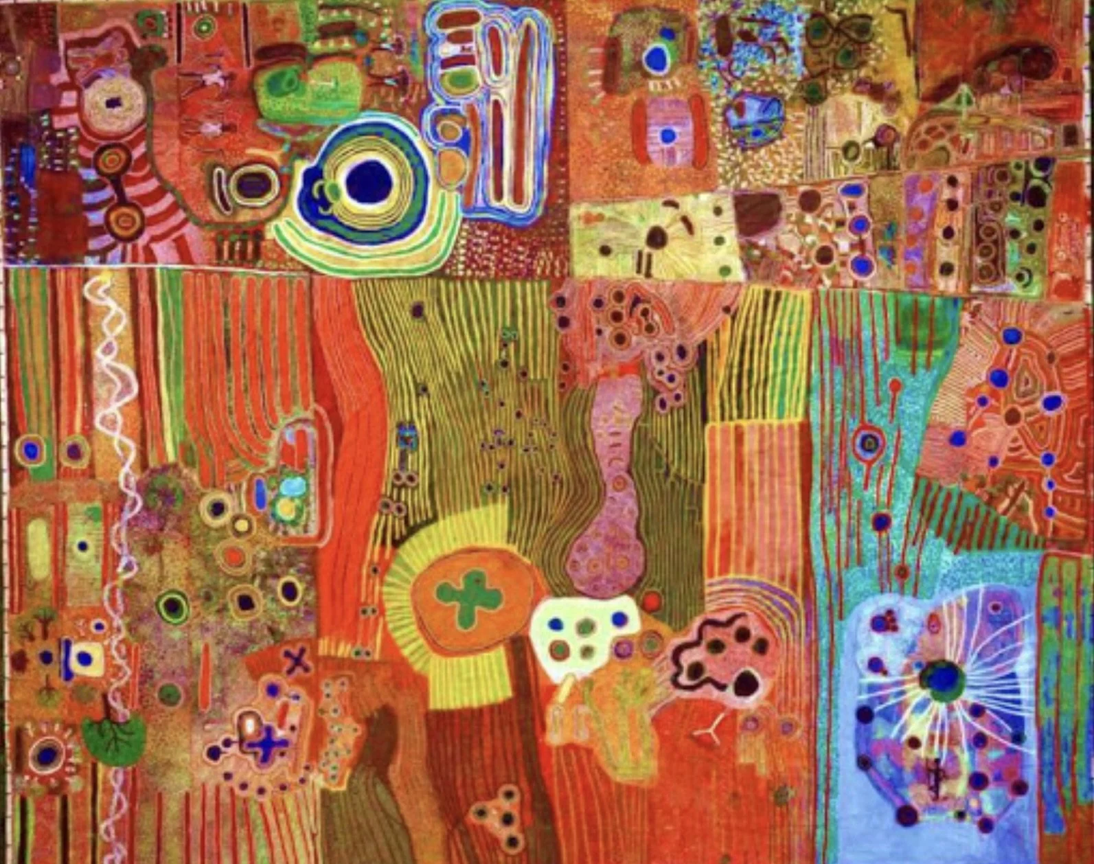 The Ngurrara Canvas painted to support the native title claim from traditional owners at Pirnini in the Great Sandy Desert, Western Australia